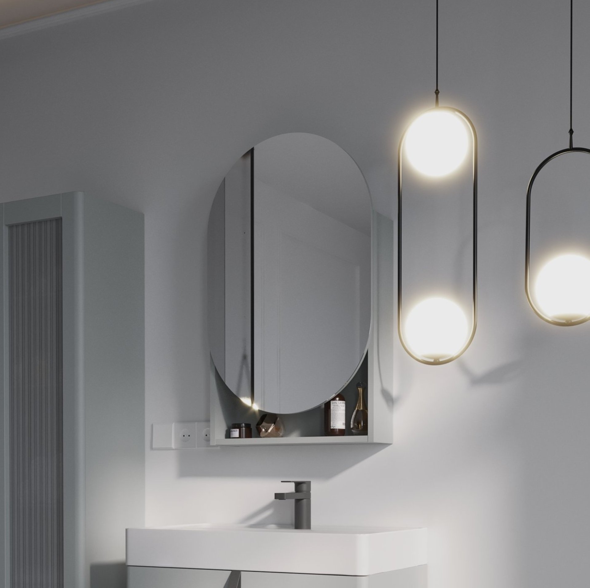 BADEDU PINA Spiegelschrank 50 cm breit, Grau, mit Ablage