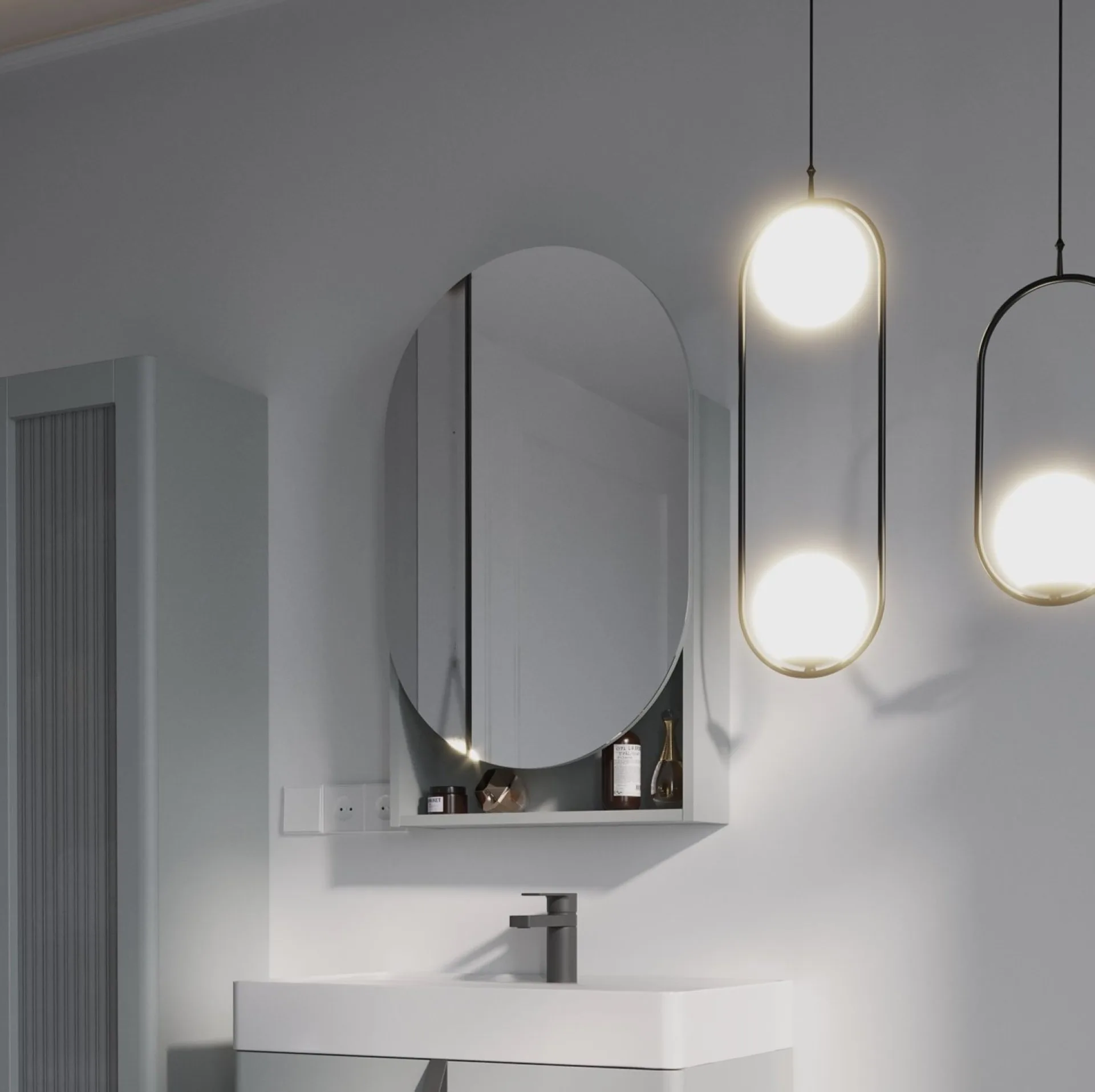 BADEDU PINA Spiegelschrank 50 cm breit, Grau, mit Ablage