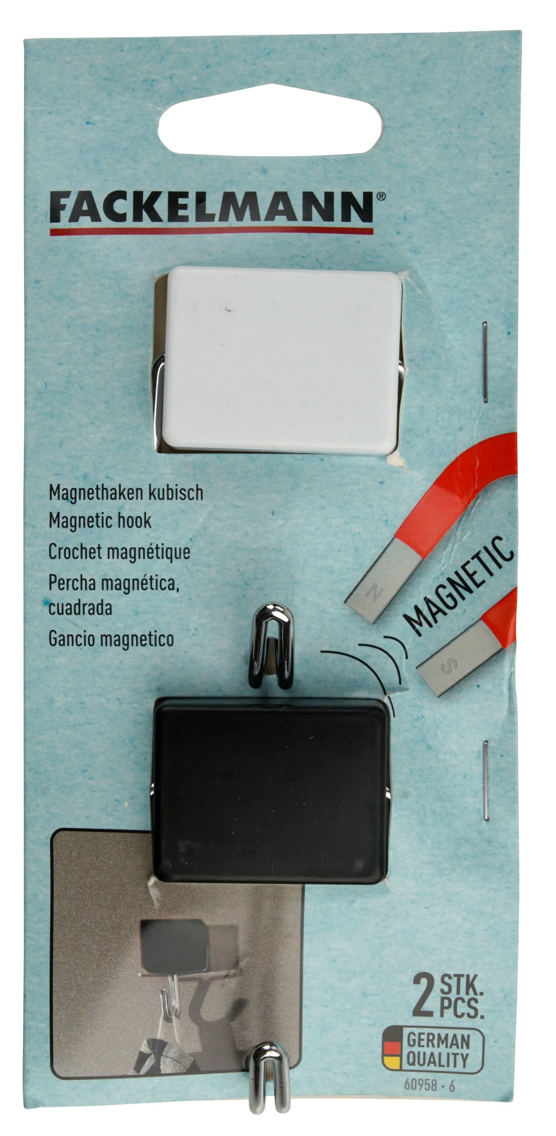 FACKELMANN Handtuchhaken Magnet, Weiß/Schwarz, 2-er Set, kubisch