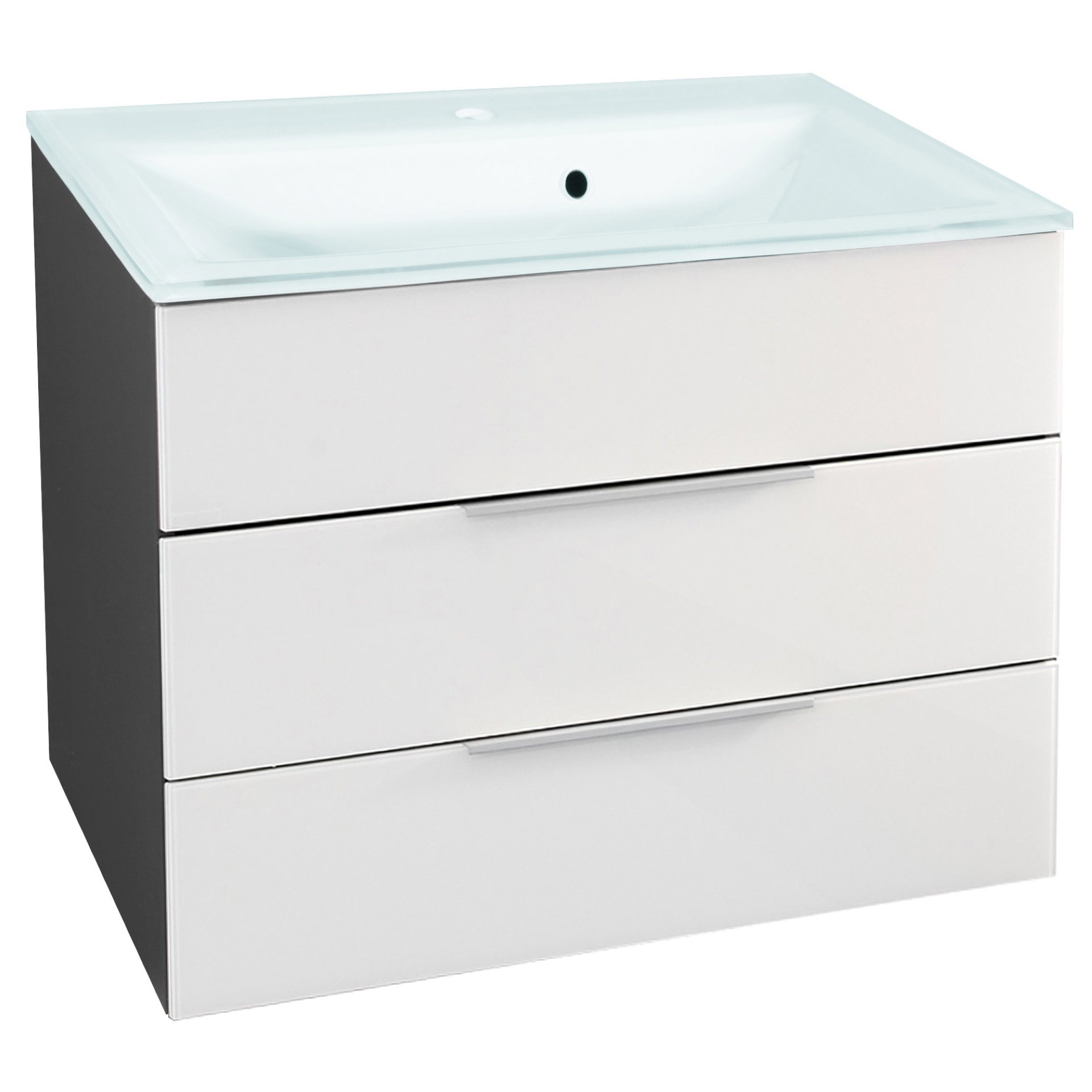 FACKELMANN KARA Waschbecken mit Unterschrank 80 cm breit, Weiß/Anthrazit, Waschbecken Glas Weiß, 2 Schubladen