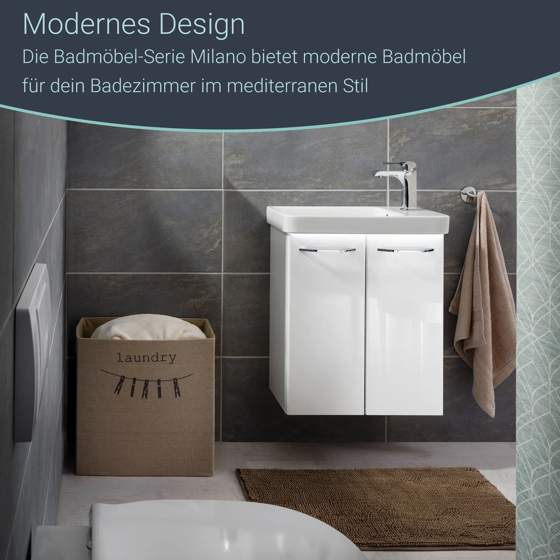 FACKELMANN MILANO Waschbeckenunterschrank Gäste WC 52 cm breit, Weiß