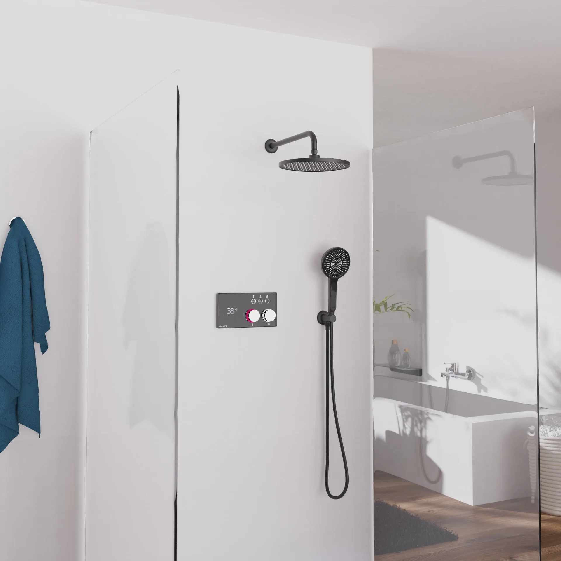 SCHÜTTE AQUADOT Digitales Duschsystem 21,5 cm breit, Schwarz matt/Chrom, Smart Control