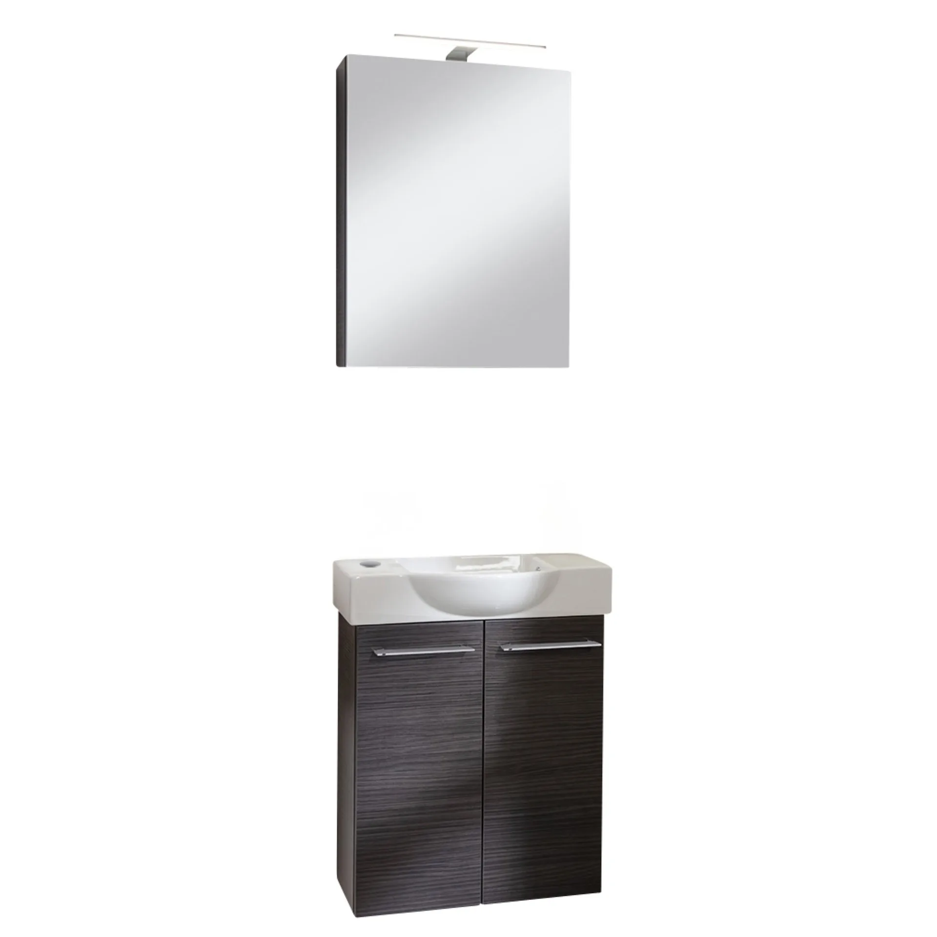 FACKELMANN SBC B.PERFEKT Gäste WC Waschtisch Set mit Spiegelschrank 55 cm breit, Anthrazit, Türanschlag links