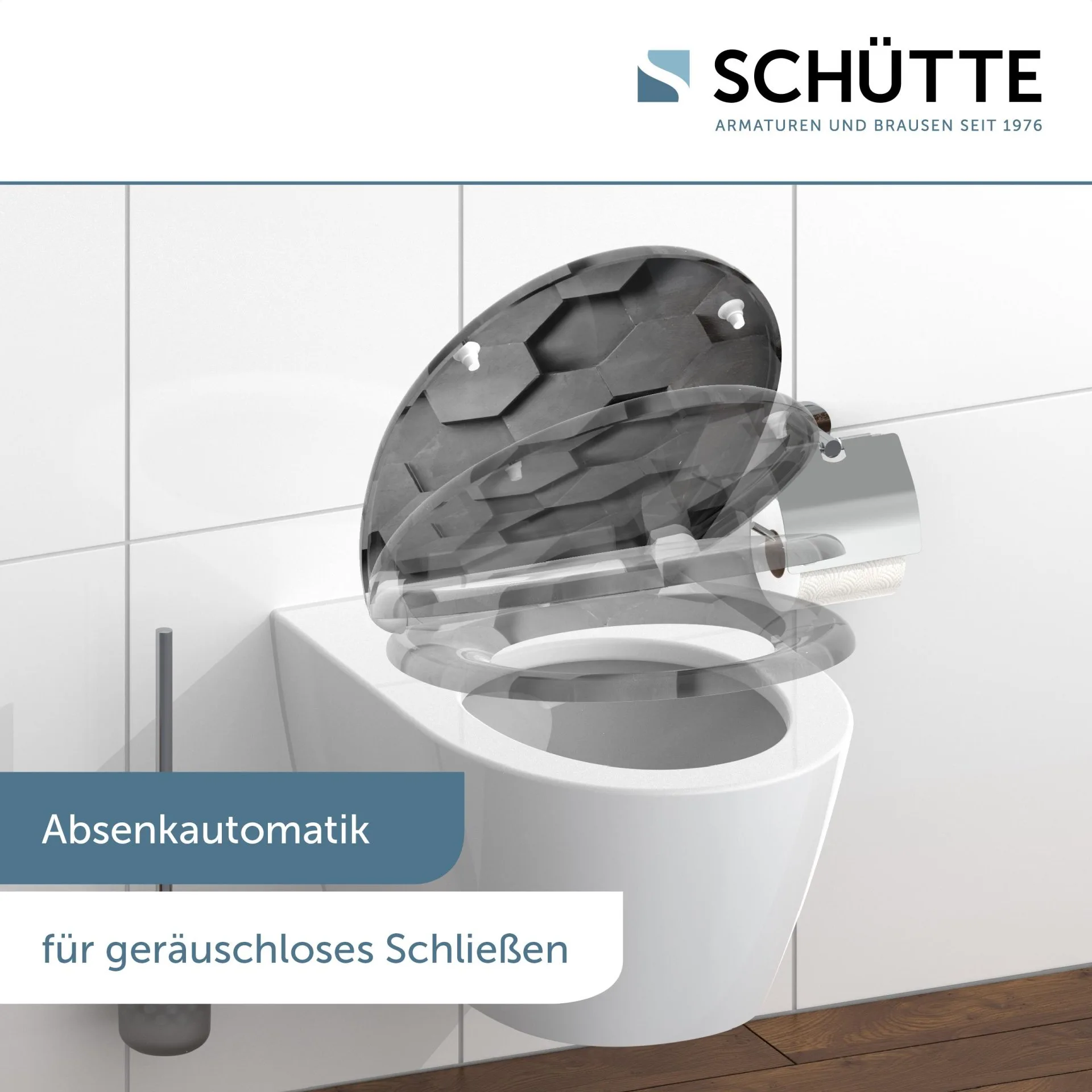 SCHÜTTE GREY HEXAGONS WC-Sitz, Kunststoff, mit Absenkautomatik und Schnellverschluss