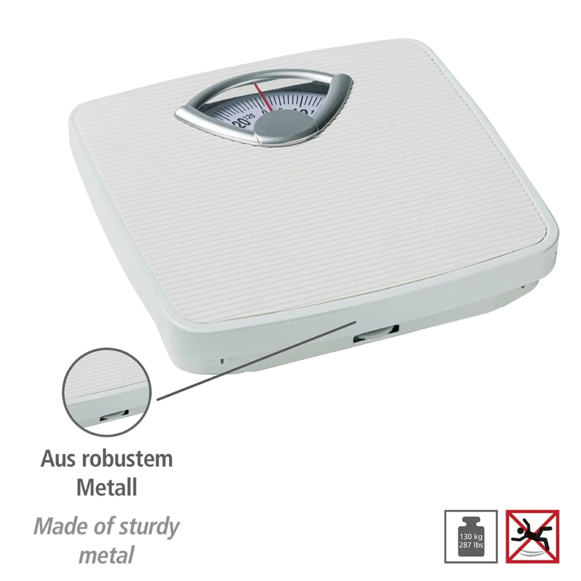 WENKO Personenwaage, Weiß, analoge Körperwaage bis 130 kg
