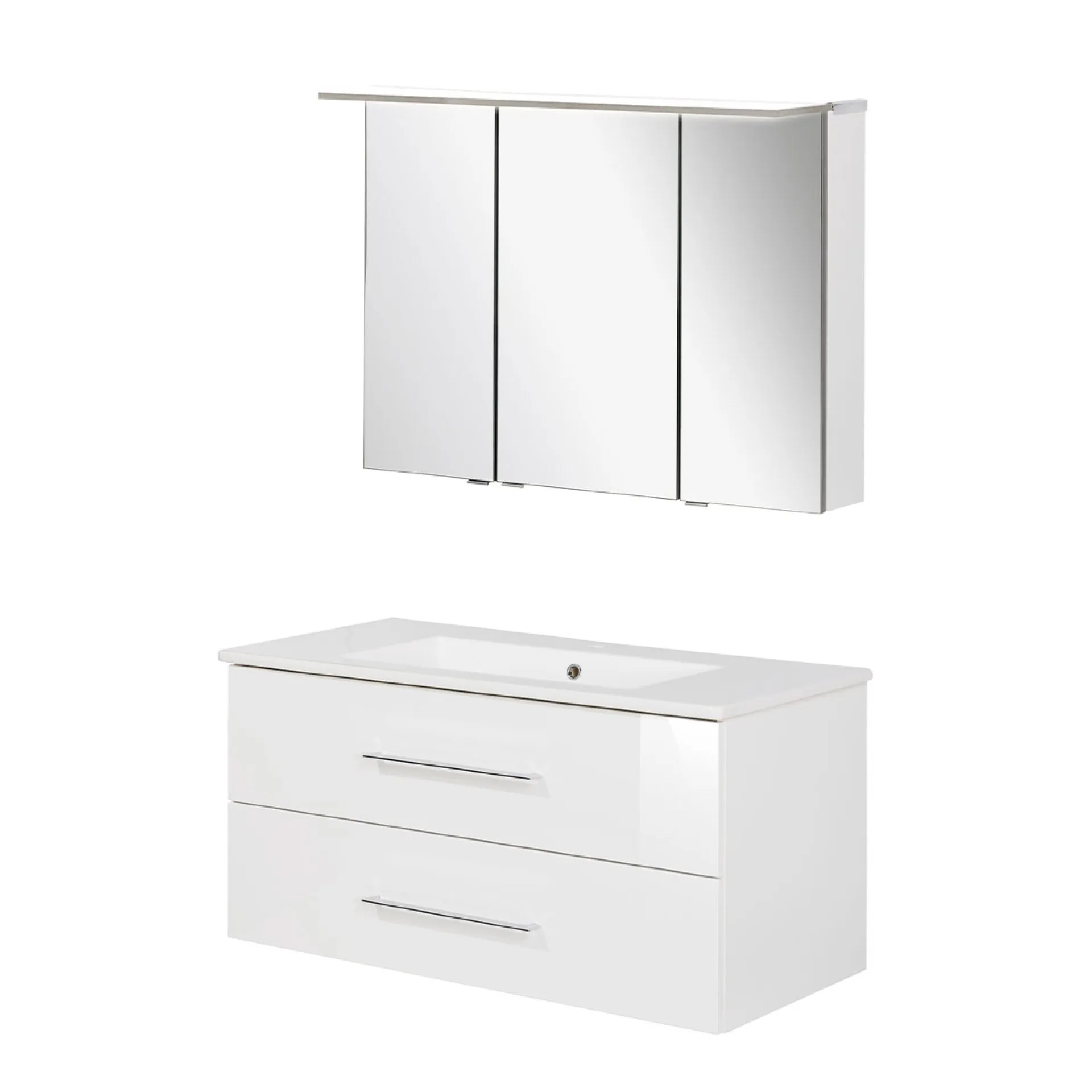 FACKELMANN B.PERFEKT Waschtisch Set mit Spiegelschrank 103 cm breit, Weiß, Waschbecken Keramik Weiß