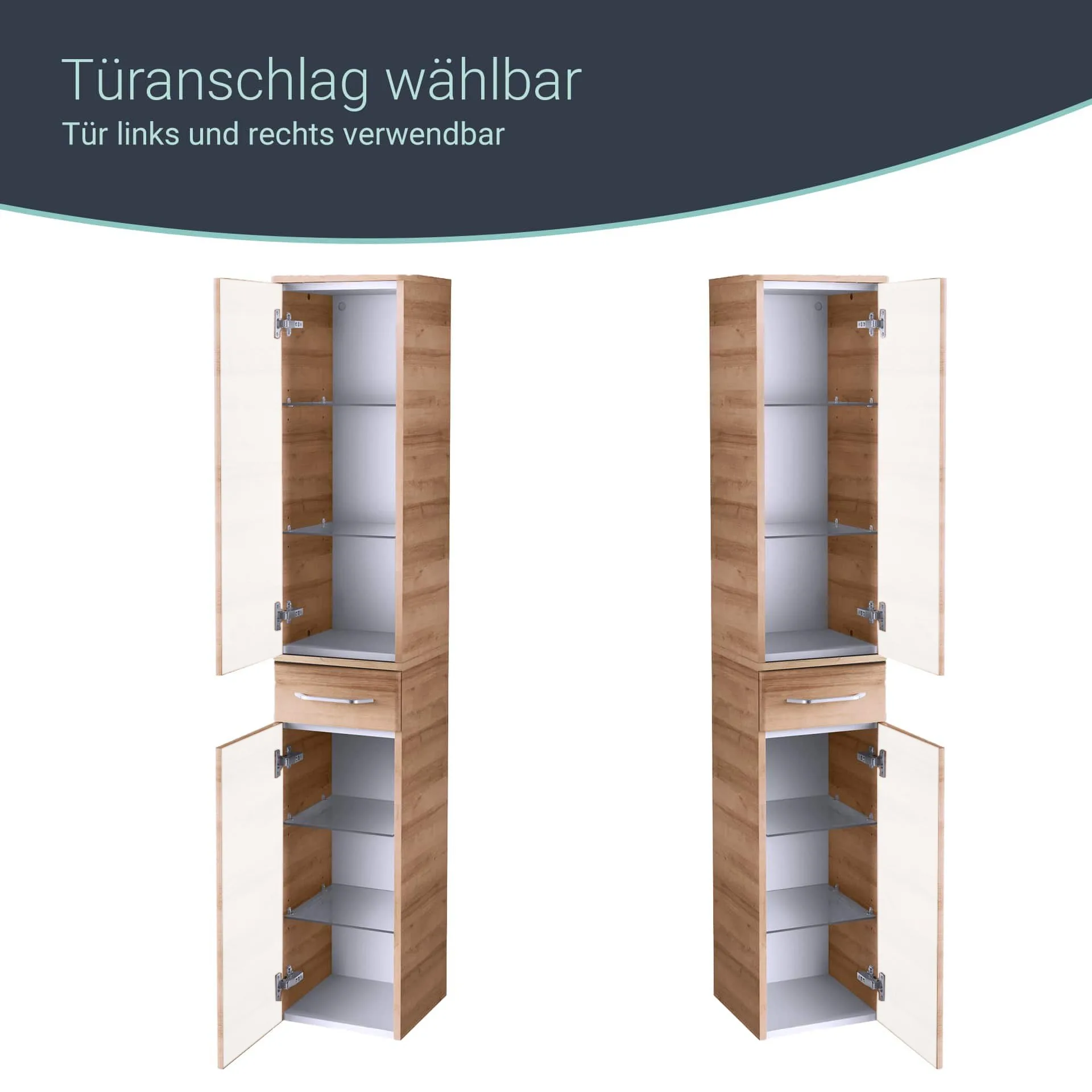 FACKELMANN MILANO Hochschrank mit Schublade + Hängeschrank 30 cm breit, Braun hell