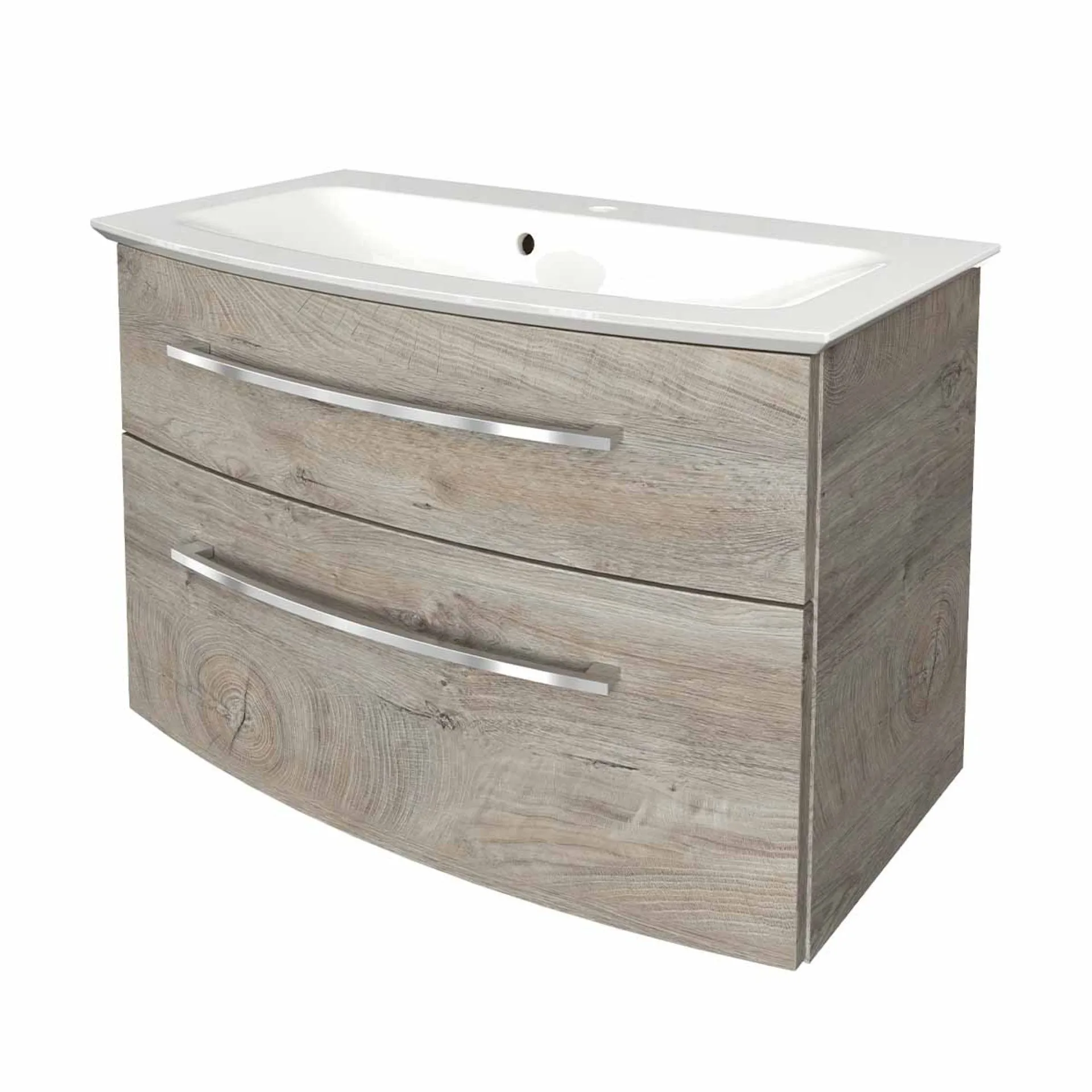 FACKELMANN B.STYLE Waschbecken mit Unterschrank 83 cm breit, Braun hell, Waschbecken Gussmarmor Weiß