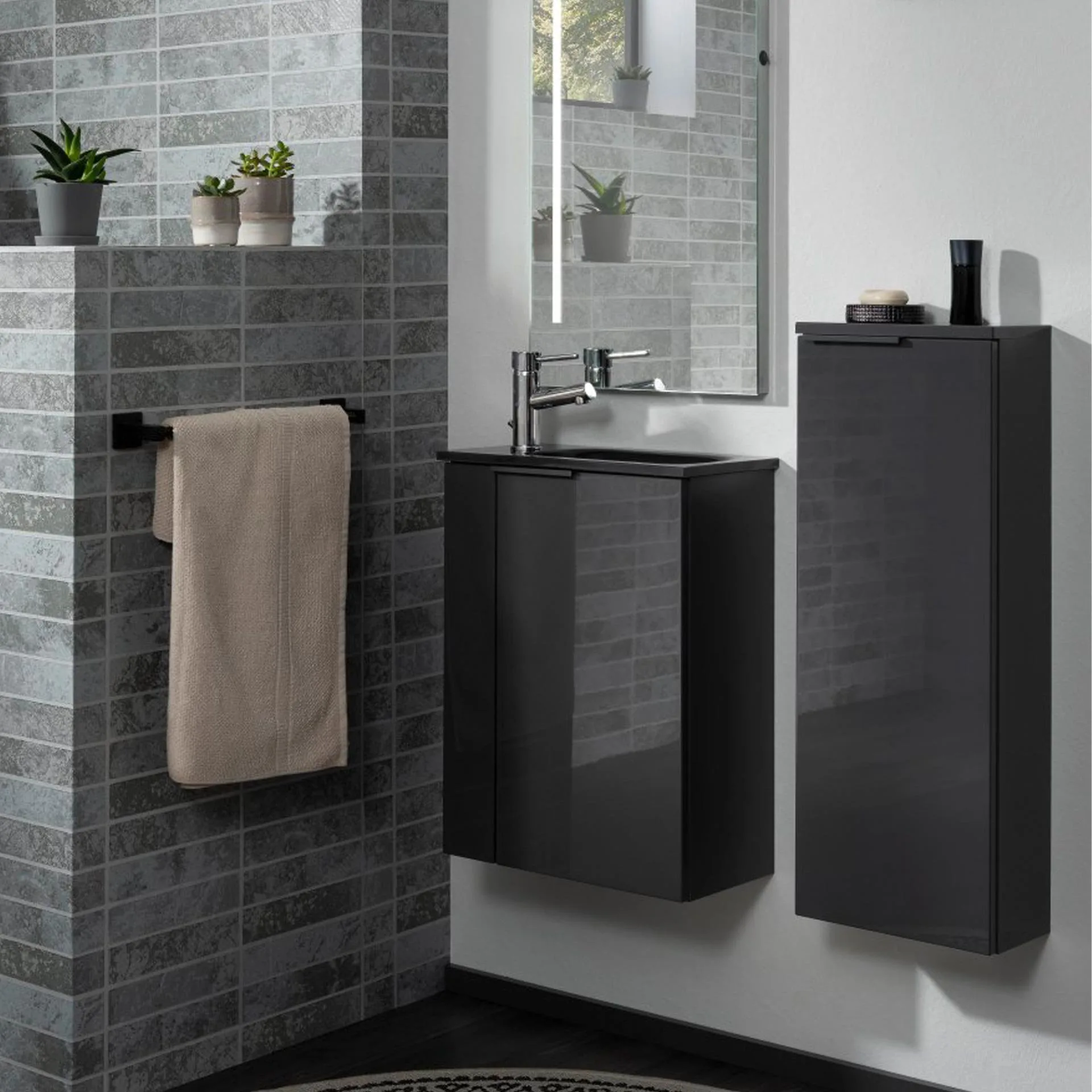 FACKELMANN Waschbecken 45 cm breit, Anthrazit, Glas