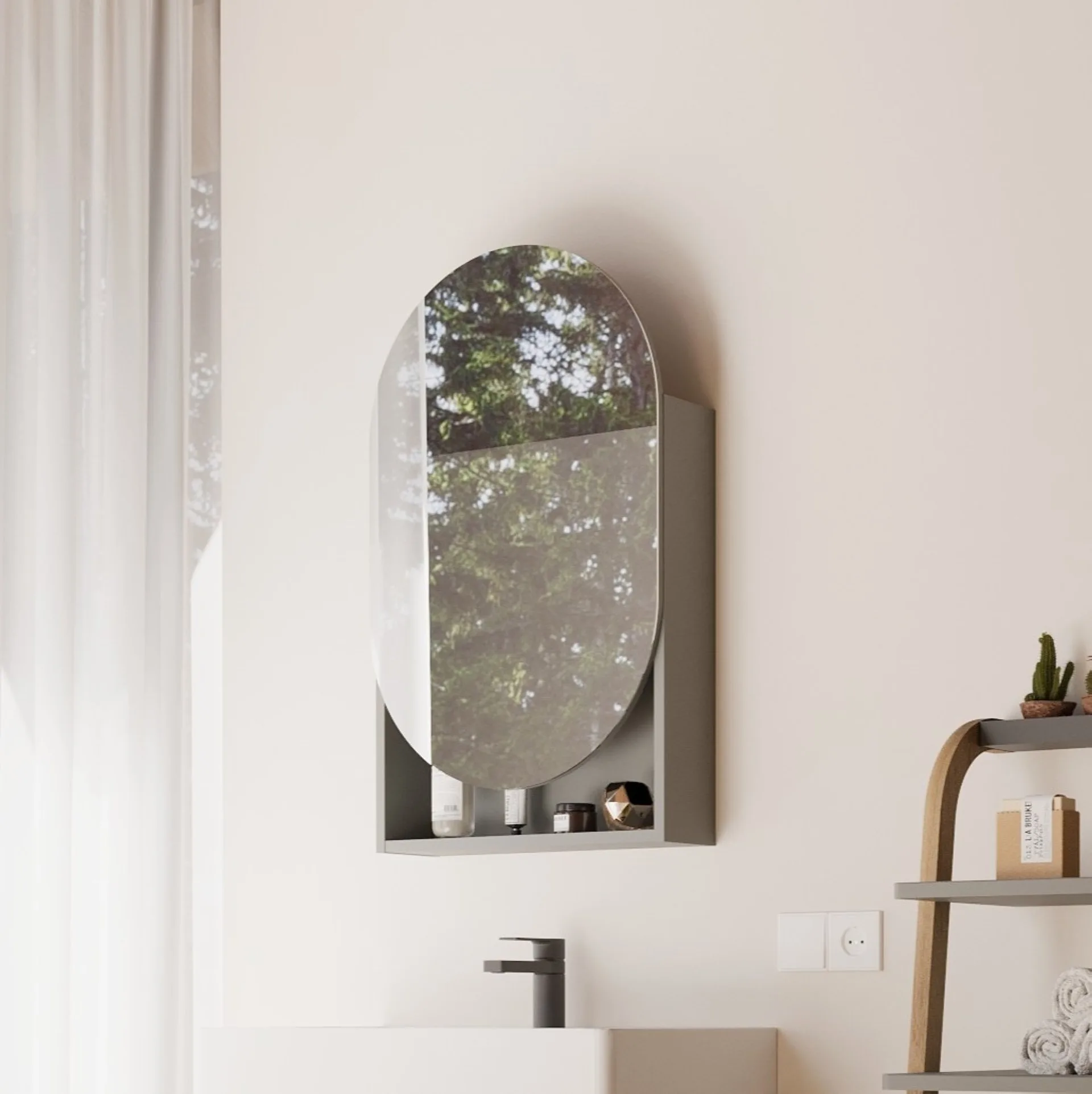BADEDU PINA Spiegelschrank 50 cm breit, Grün, mit Ablage