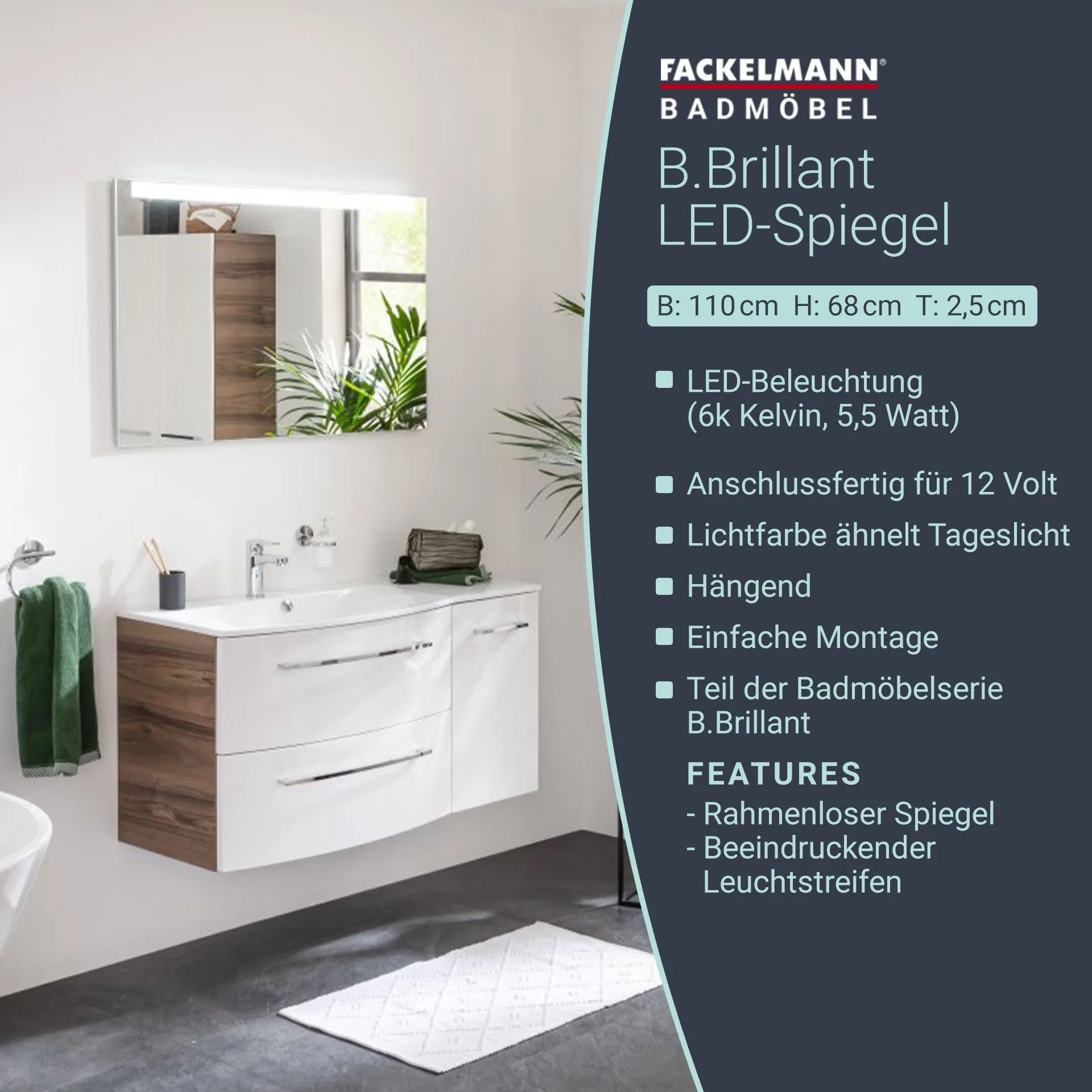 FACKELMANN B.BRILLANT LED Spiegel 110 cm breit