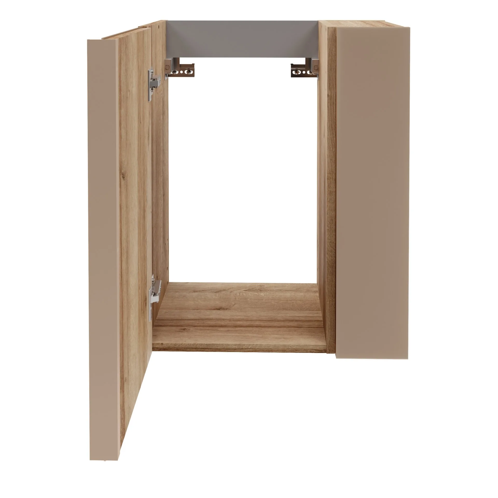 LANZET VIDRO Gäste WC Waschtisch Set 50 cm breit, Braun, Waschbecken Keramik Weiß, Anschlag links