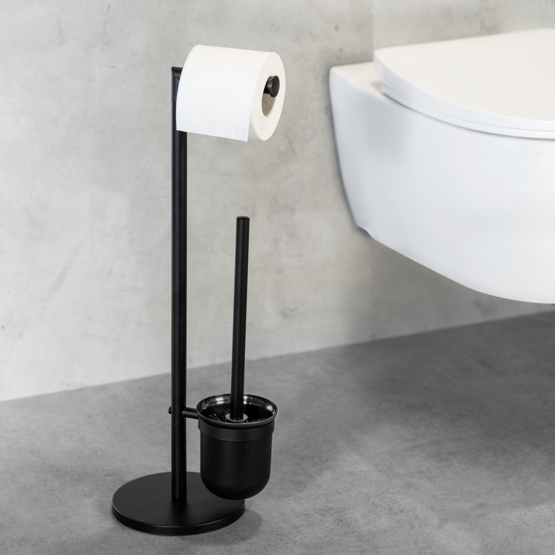 WENKO PARUS WC-Garnitur, Schwarz, mit Toilettenpapierhalter, stehend