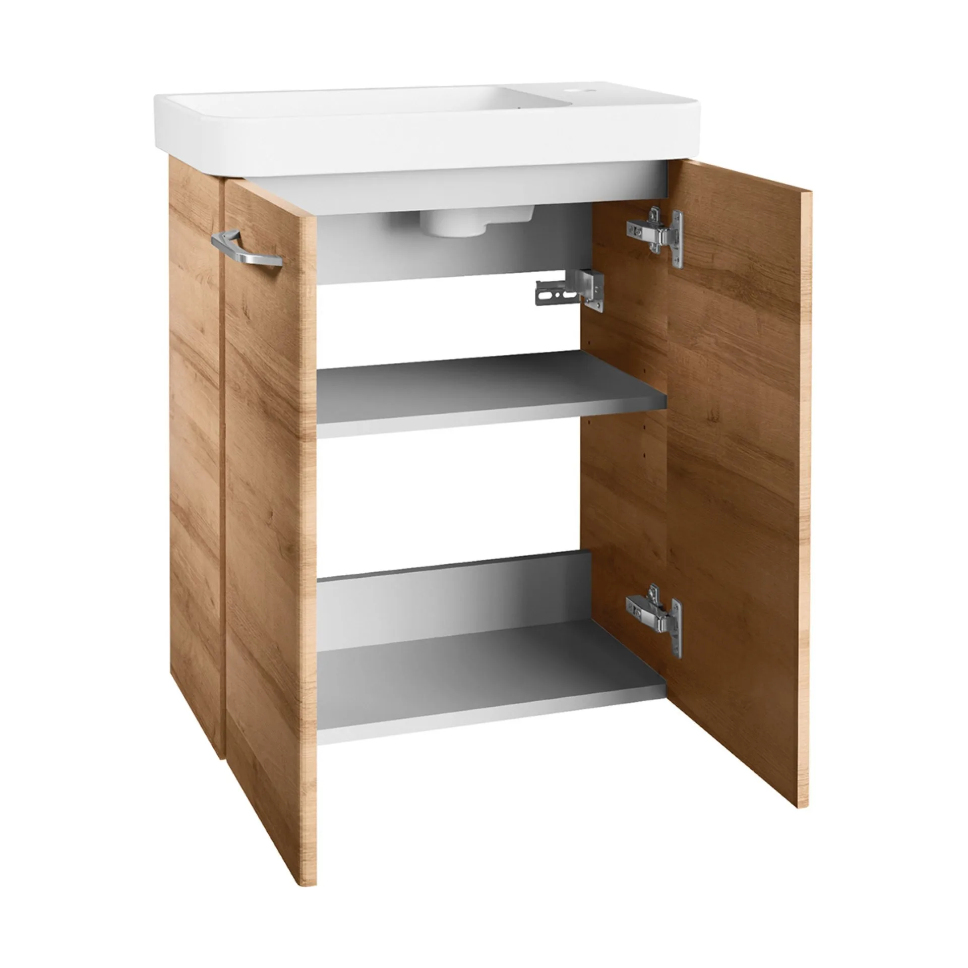 FACKELMANN MILANO Gäste WC Waschtisch Set 55 cm breit, Braun, Waschbecken Keramik Weiß