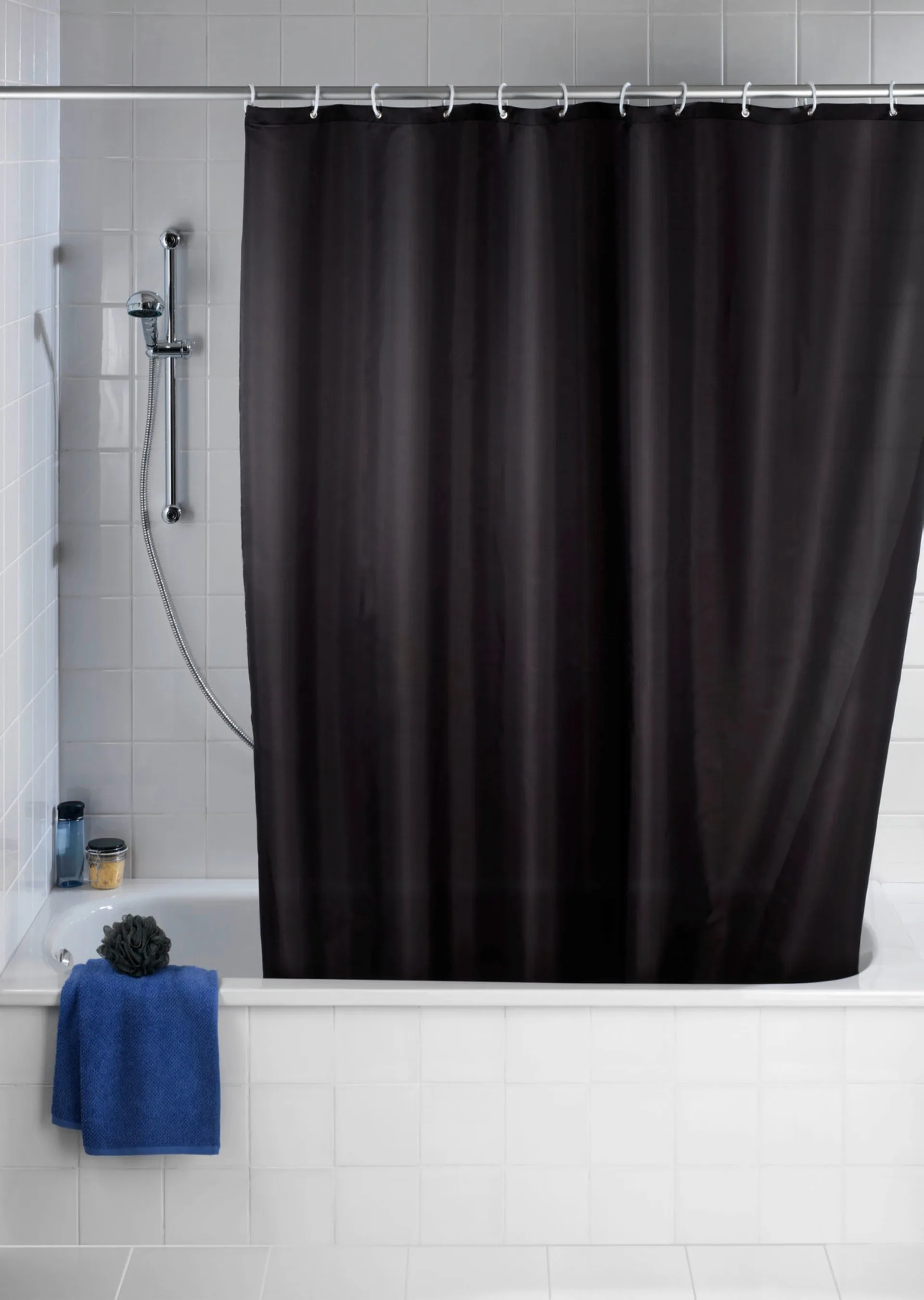 WENKO UNI Duschvorhang 180 x 200 cm, Schwarz, waschbar