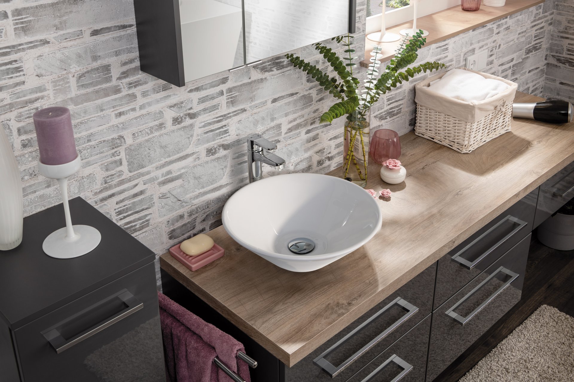 Fackelmann Waschbecken rund 42 cm Durchmesser aus Keramik