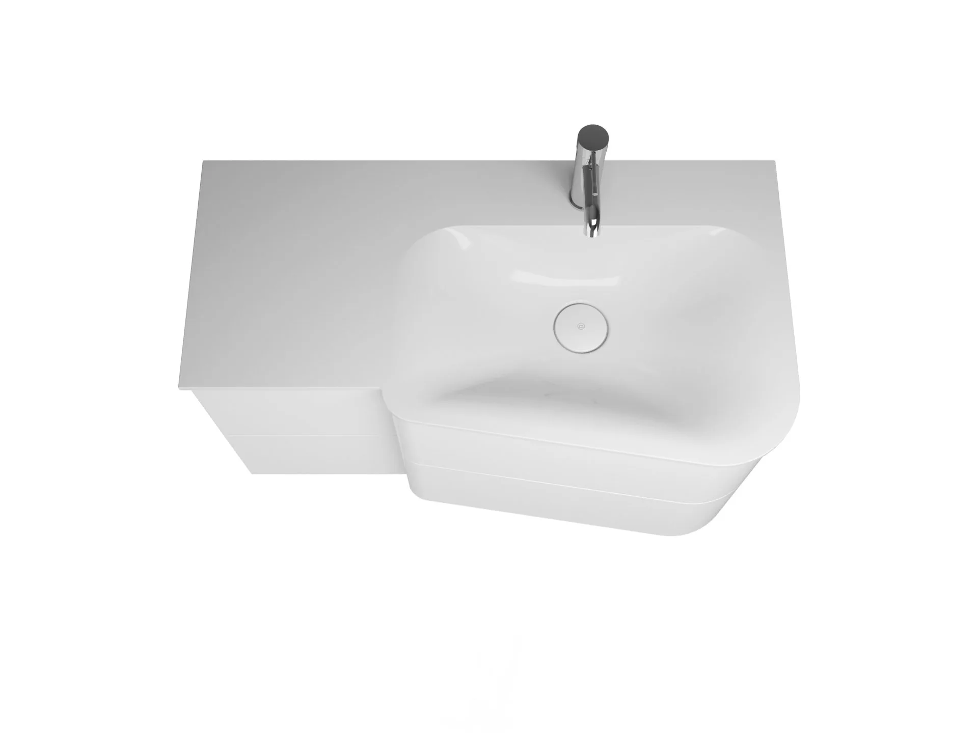 Burgbad BADU Waschbecken mit Unterschrank 92 cm breit, Weiß, Waschbecken Gussmarmor Weiß, Ablage links, 4 Schubladen