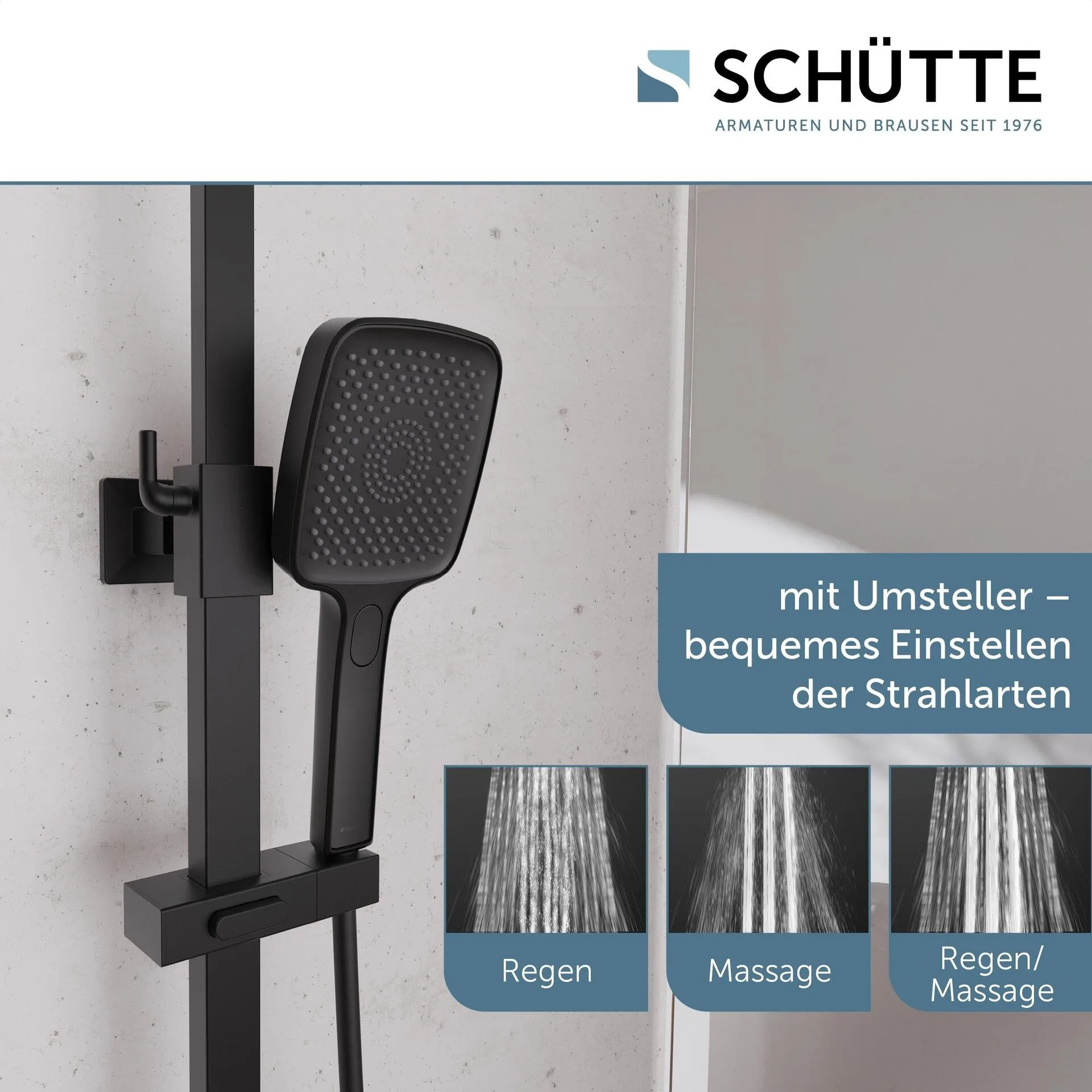 SCHÜTTE GRAN CANARIA Überkopf-Brauseset, Schwarz matt, mit Thermostatarmatur