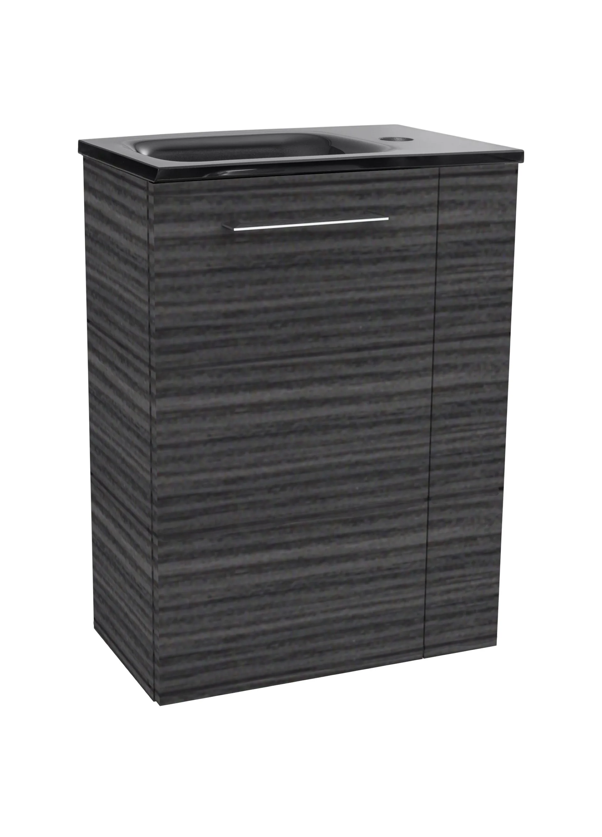 FACKELMANN SBC B.PERFEKT Gäste WC Waschtisch Set 45 cm breit, Anthrazit Holzoptik, Waschbecken Glas Anthrazit, Türanschlag links