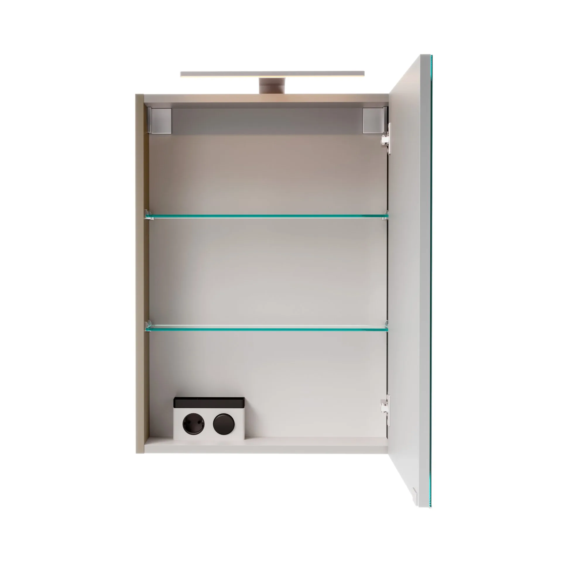 FACKELMANN SBC B.PARIS Gäste WC Spiegelschrank 50 cm breit, Grau, Türanschlag rechts + Aufsatzleuchte