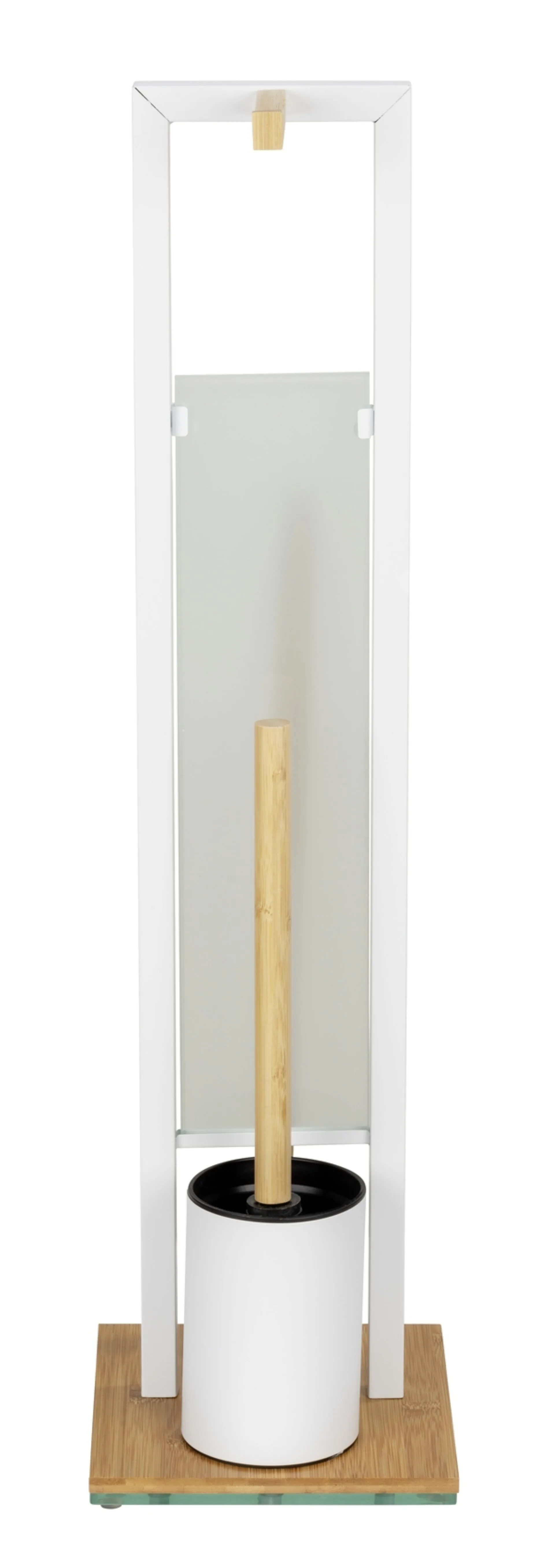 WENKO RIVALTA WC-Garnitur, Braun/Weiß, Bambus, mit Toilettenpapierhalter und Bevorrater, stehend