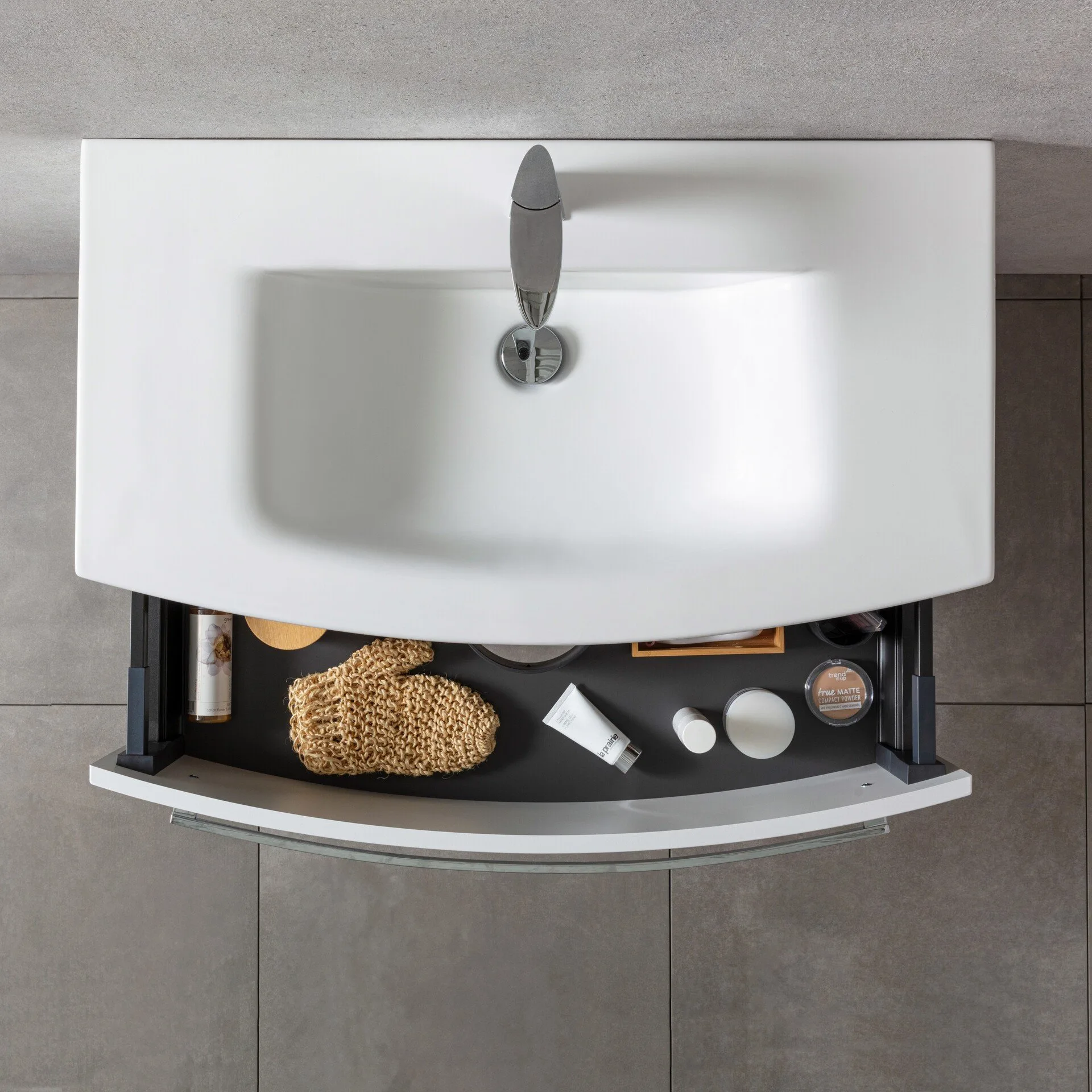 LANZET IMPULSO Waschbecken mit Unterschrank 90 cm breit, Anthrazit, Waschbecken Keramik Weiß