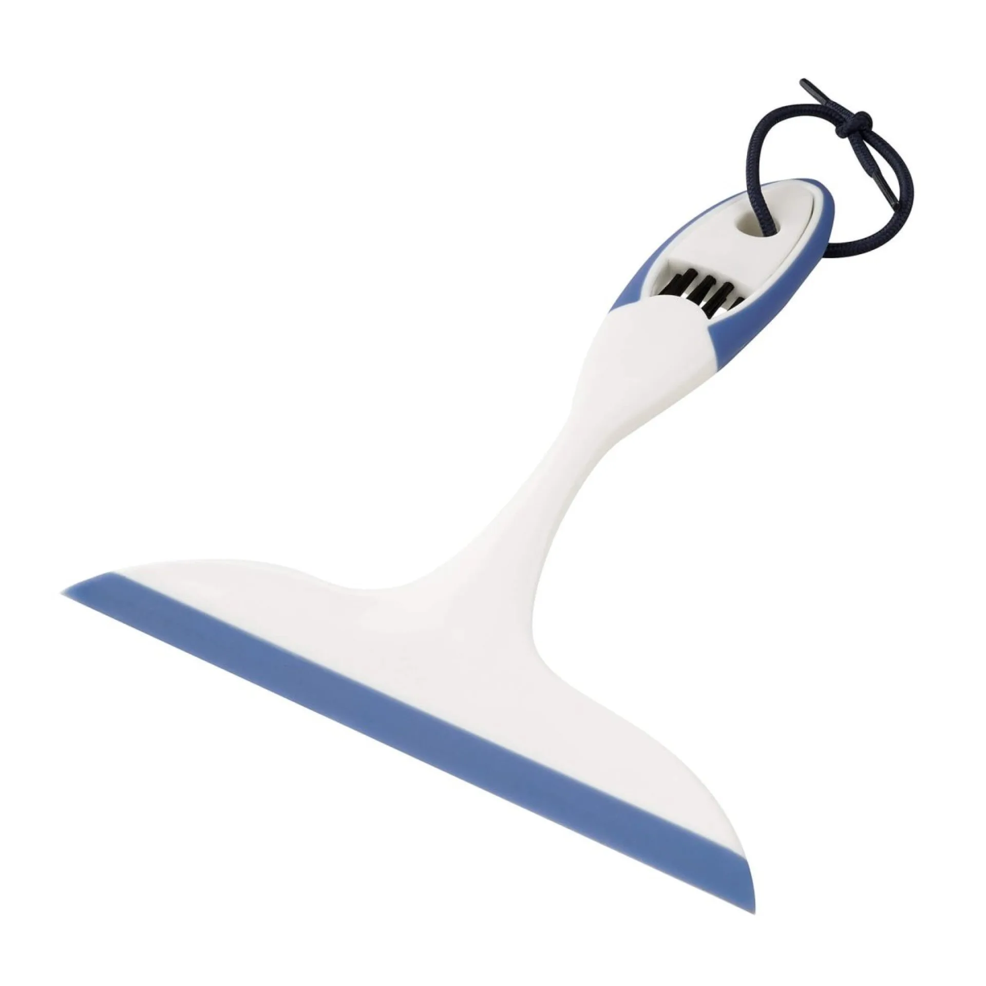 FACKELMANN Duschabzieher 24 cm breit, Weiß/Blau, mit Fugenbürste