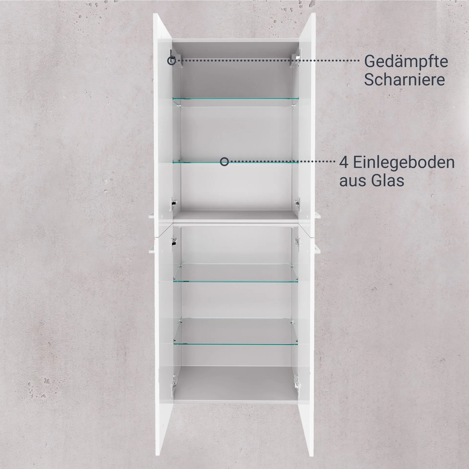 FACKELMANN VERONA Doppel Hochschrank 60 cm breit, Weiß Hochglanz