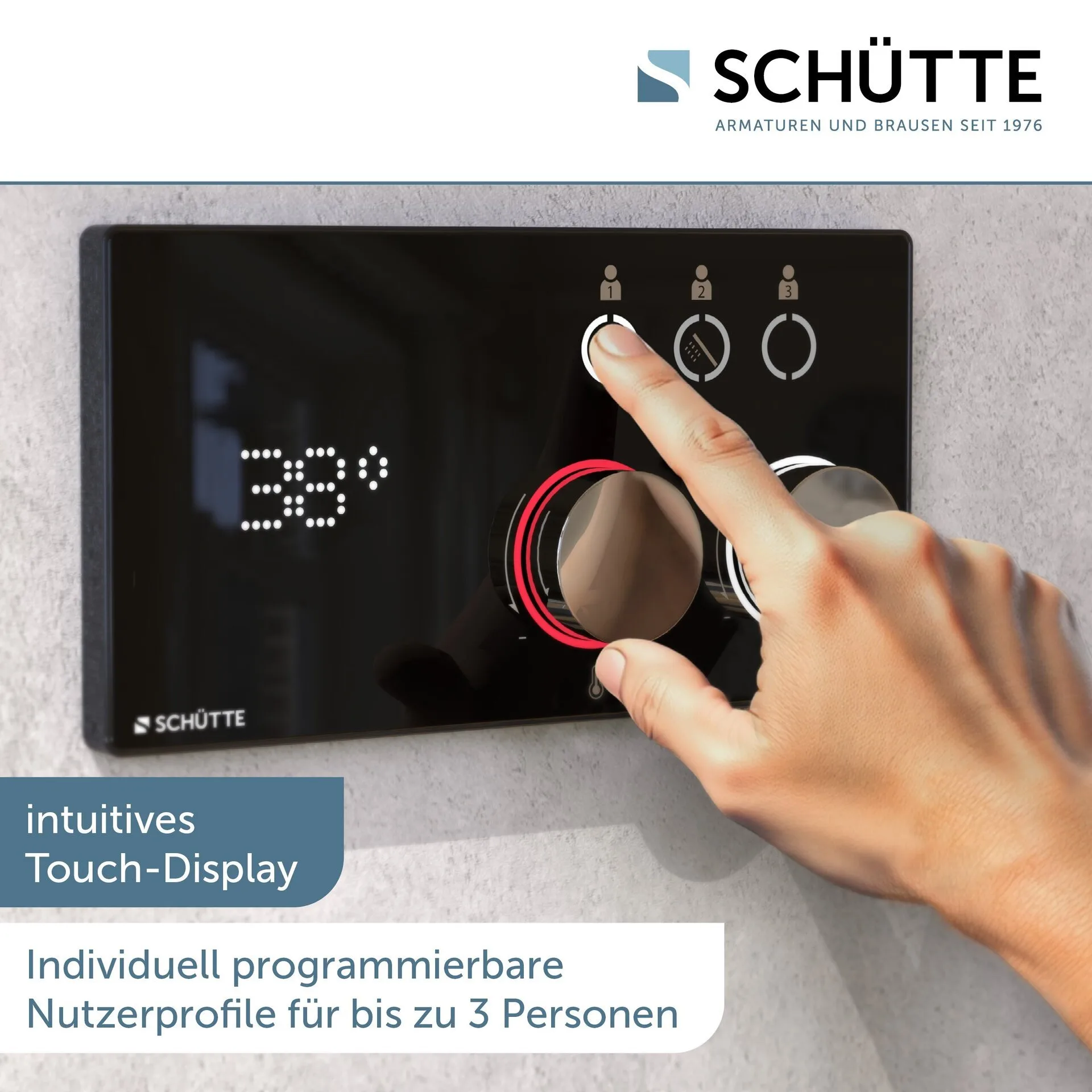 SCHÜTTE AQUADOT Digitales Duschsystem 21,5 cm breit, Schwarz matt/Chrom, Smart Control
