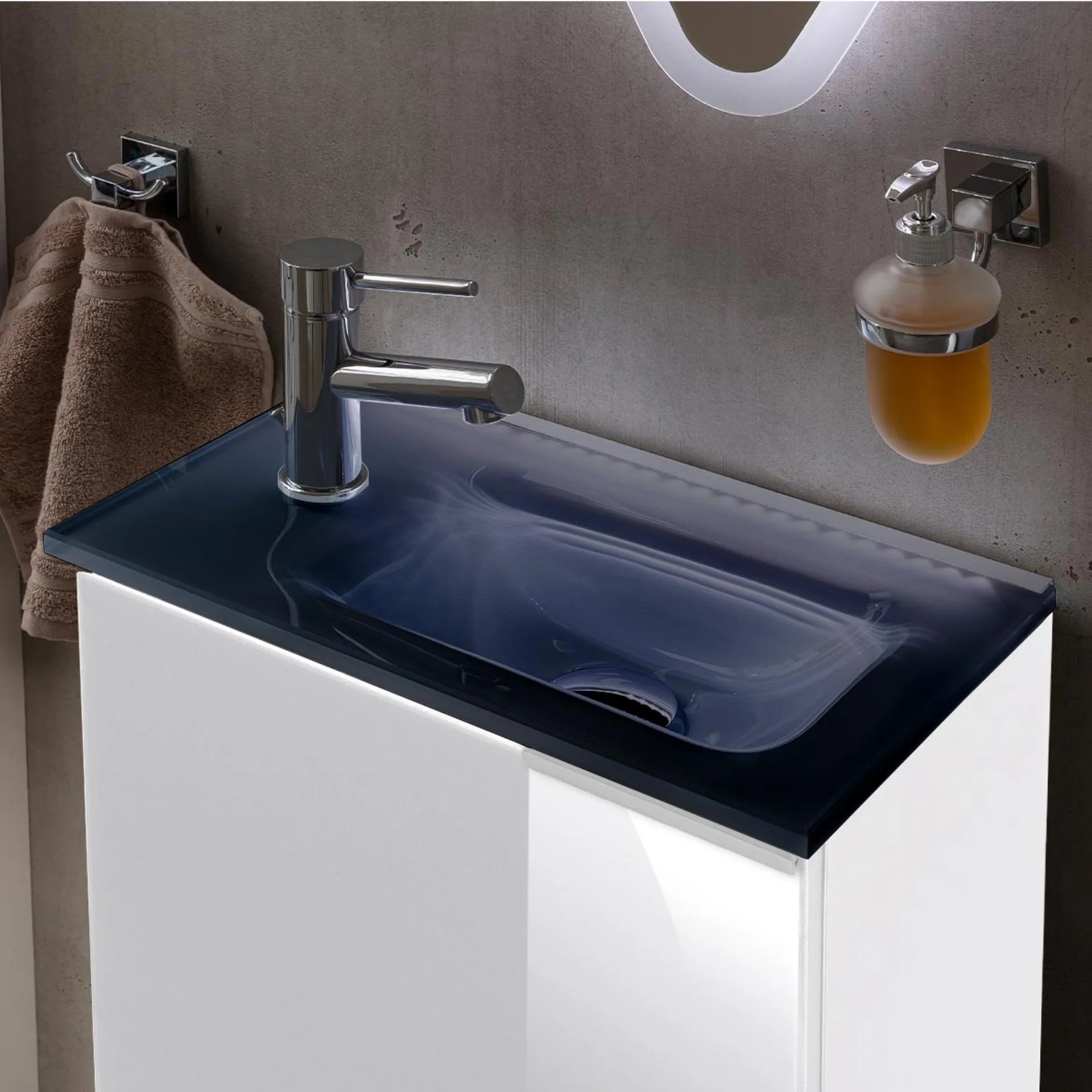 Fackelmann SBC KARA Gäste WC Set 2-teilig 45 cm, Weiß, links, Glas Anthrazit
