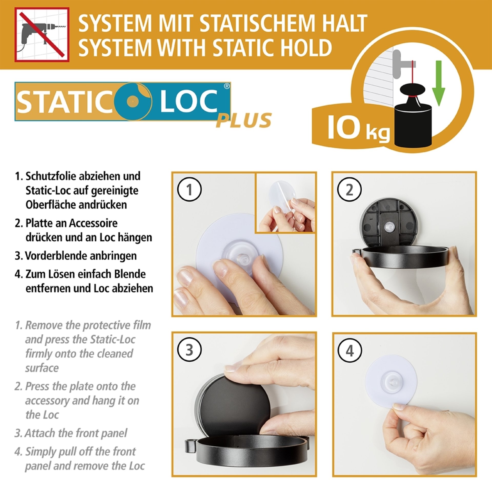 WENKO ALBA Dusch Eckablage, Schwarz/Braun, Befestigen ohne Bohren, Edelstahl/Bambus