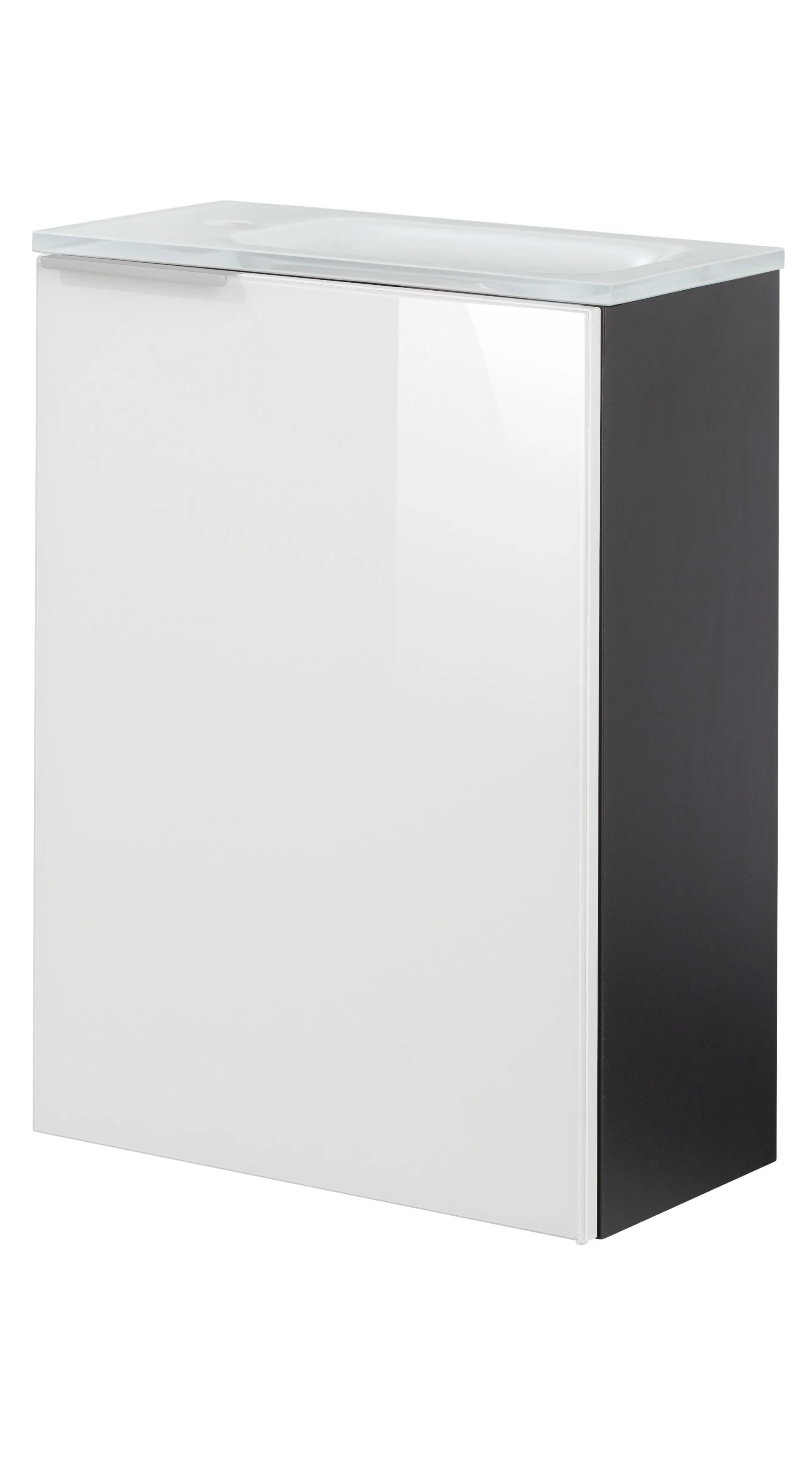 FACKELMANN SBC KARA Gäste WC Waschtisch Set 45 cm breit, Weiß/Anthrazit, Waschbecken Glas Weiß, Türanschlag rechts