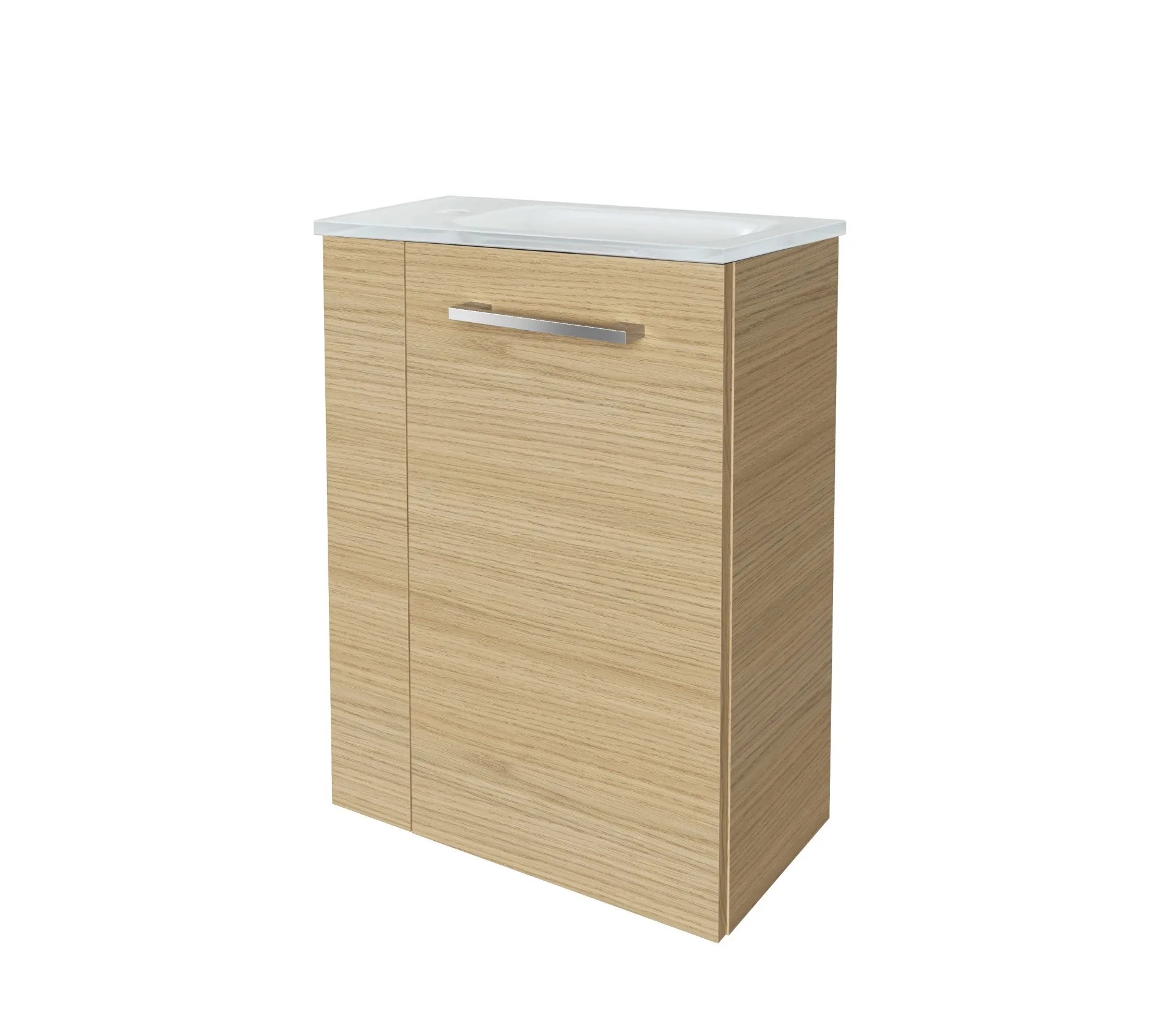 FACKELMANN SBC B.STYLE Gäste WC Waschtisch Set 45 cm breit, Braun, Waschbecken Glas Weiß, Türanschlag rechts