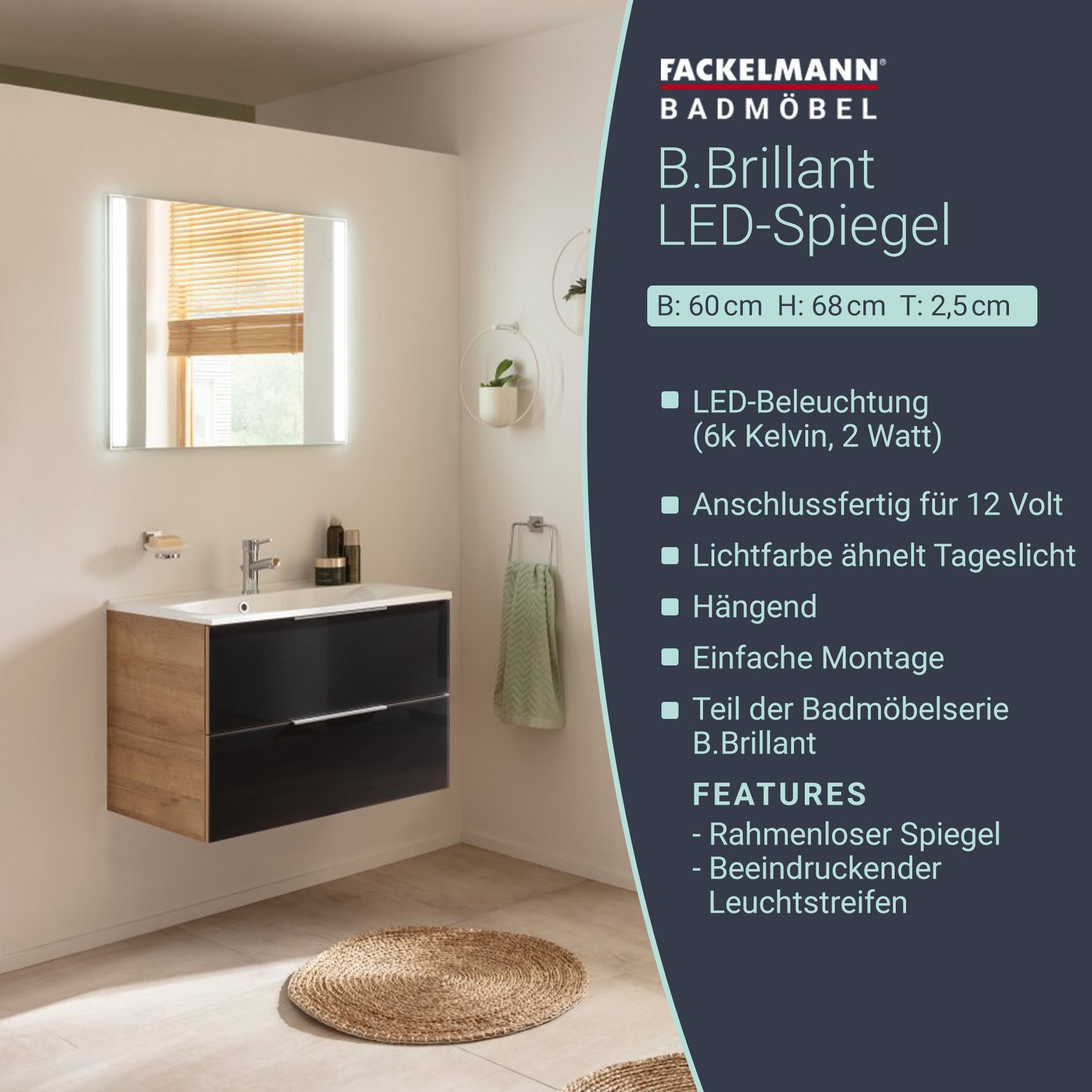 Fackelmann B.BRILLANT LED Spiegel 60 cm
