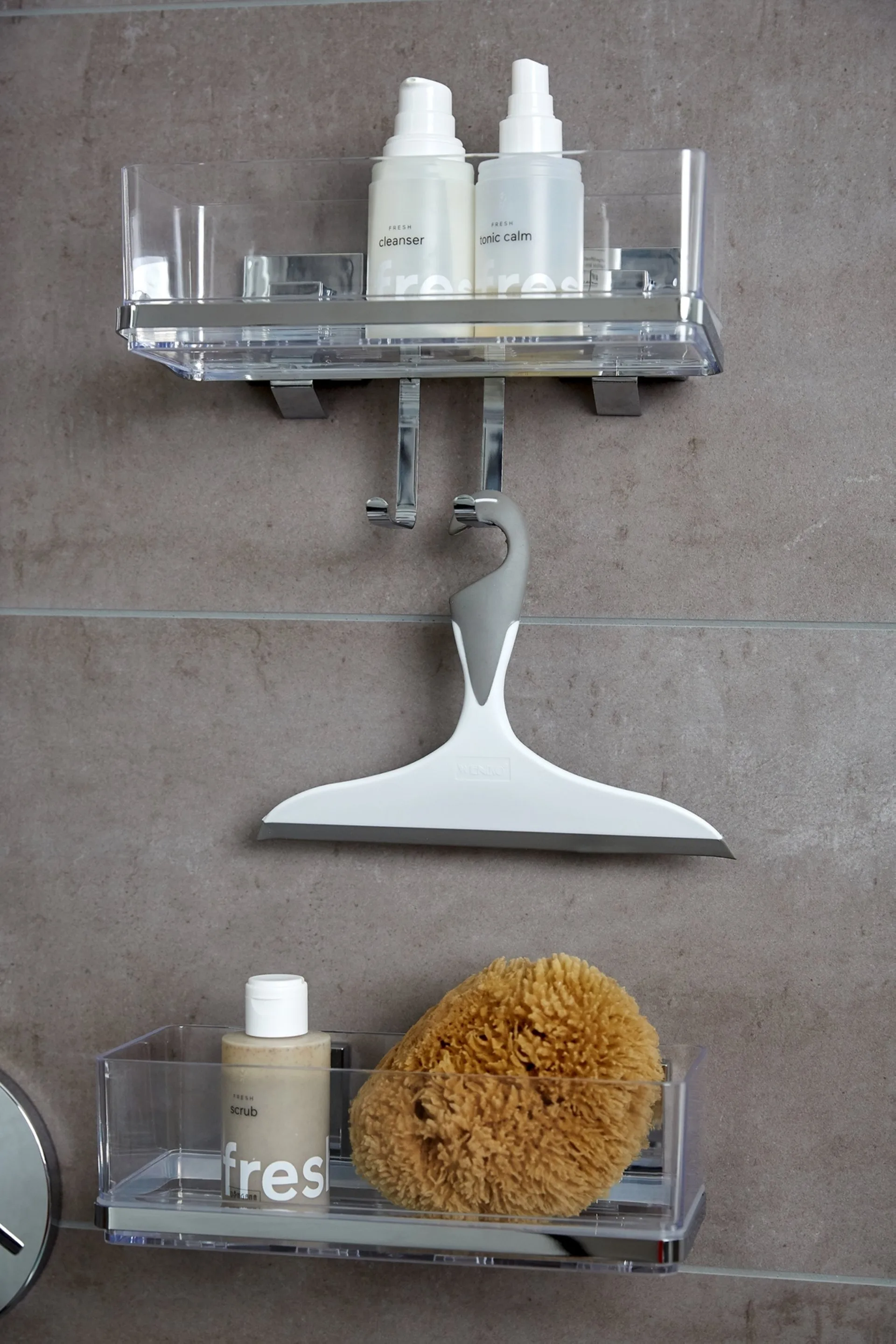 WENKO QUADRO Duschablage, mit Haken, Edelstahl, Befestigen ohne bohren, Vacuum-Loc®