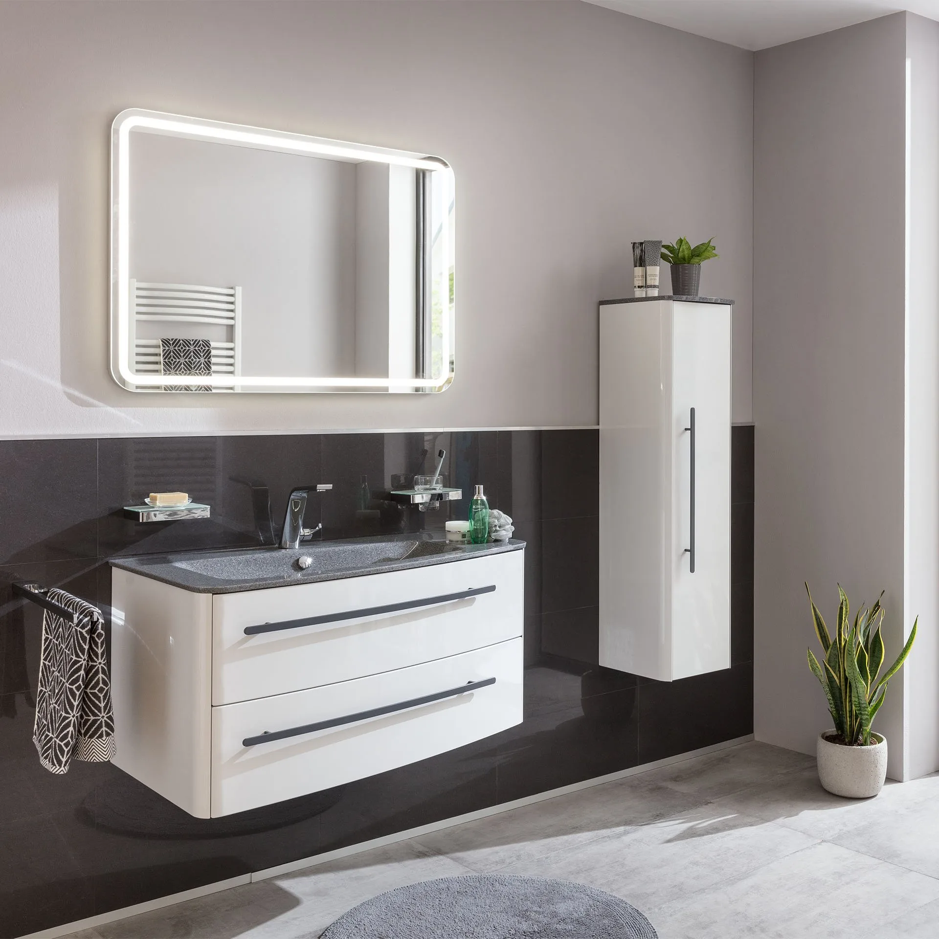 CLASSICO Waschbecken Mineralguss links grau-metallic