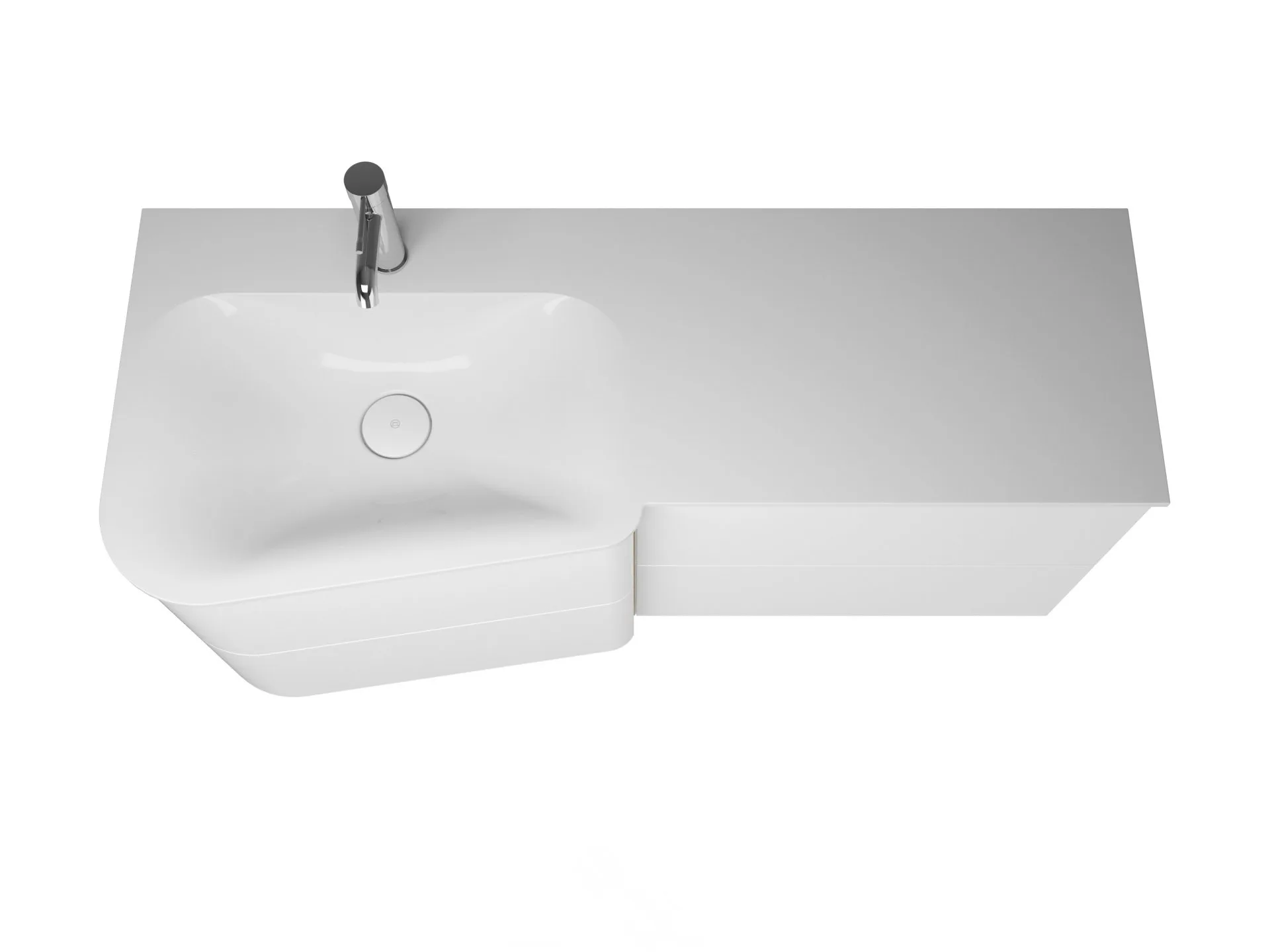 Burgbad BADU Waschbecken mit Unterschrank 122 cm breit, Weiß, Waschbecken Gussmarmor Weiß, Ablage rechts, 4 Schubladen