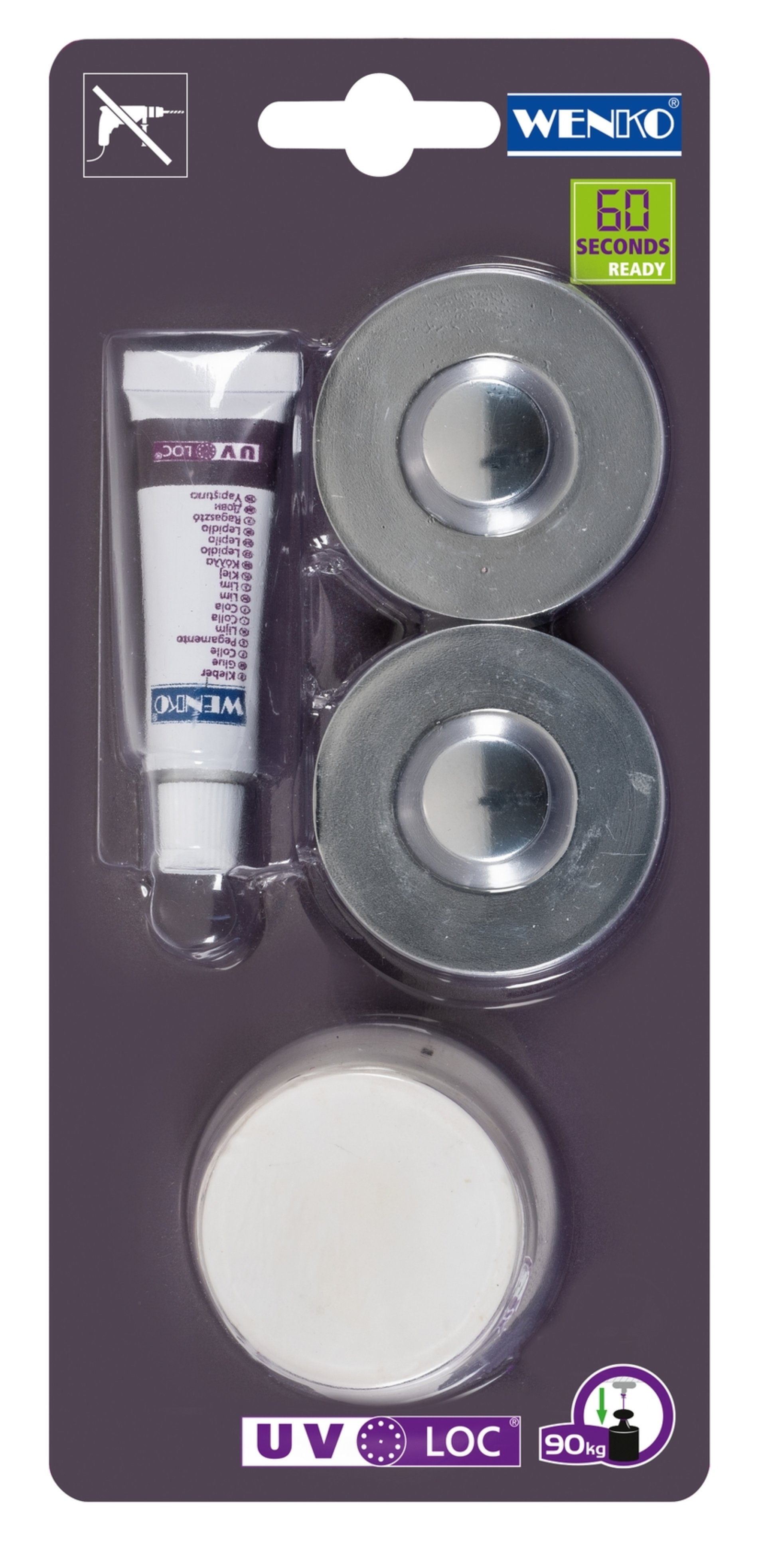 WENKO UV-Loc Befestigungsset, Chrom, Befestigen ohne Bohren