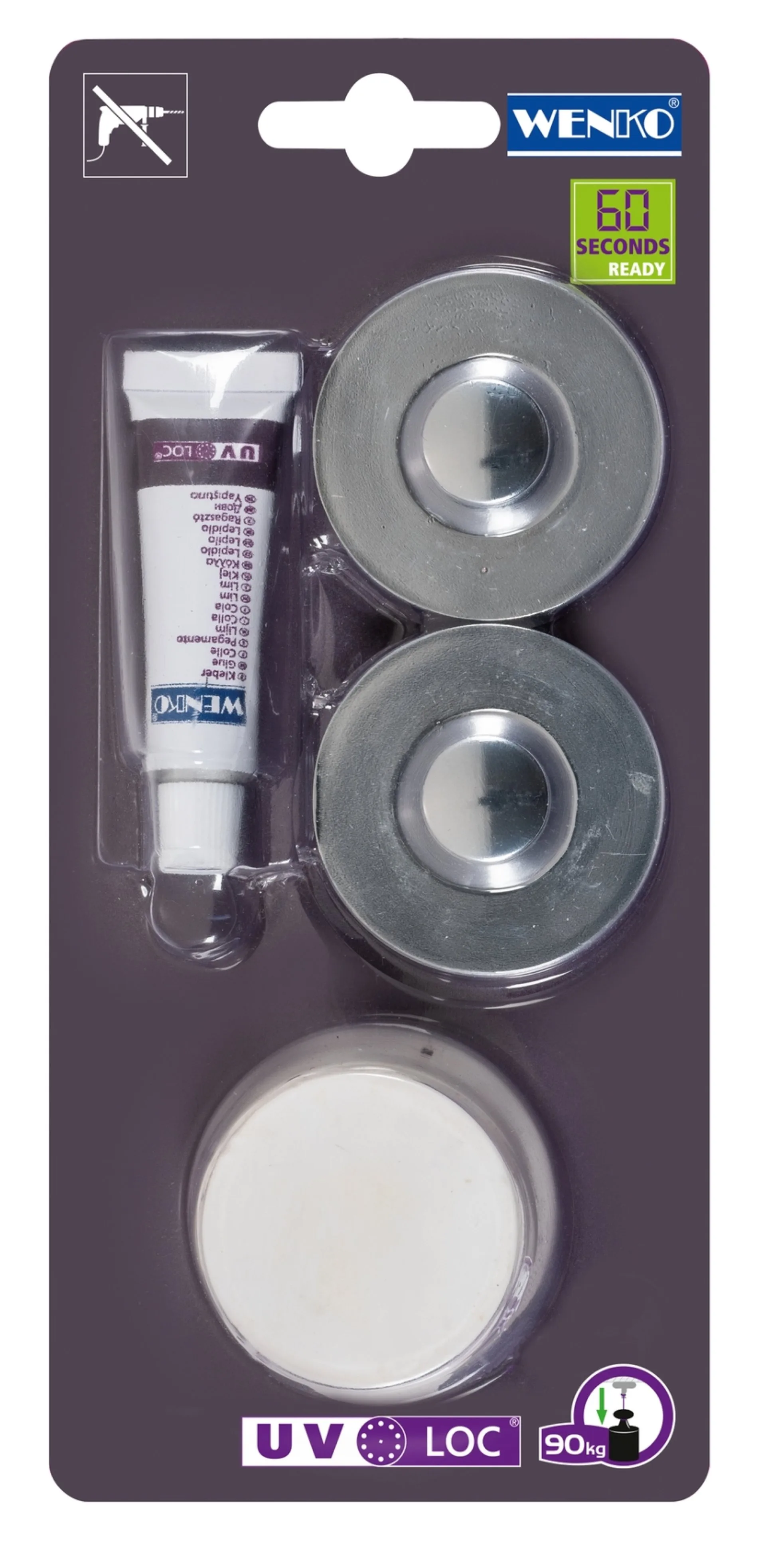 WENKO UV-Loc Befestigungsset, Chrom, Befestigen ohne Bohren