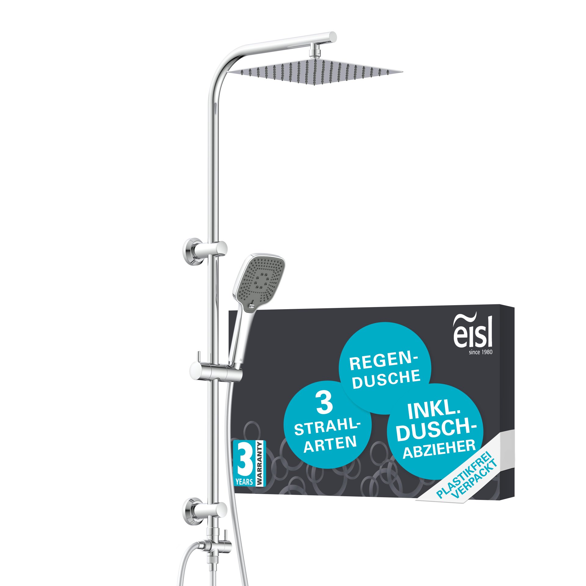 EISL EASY DELUXE Überkopf-Brauseset, Chrom, inklusive Duschabzieher