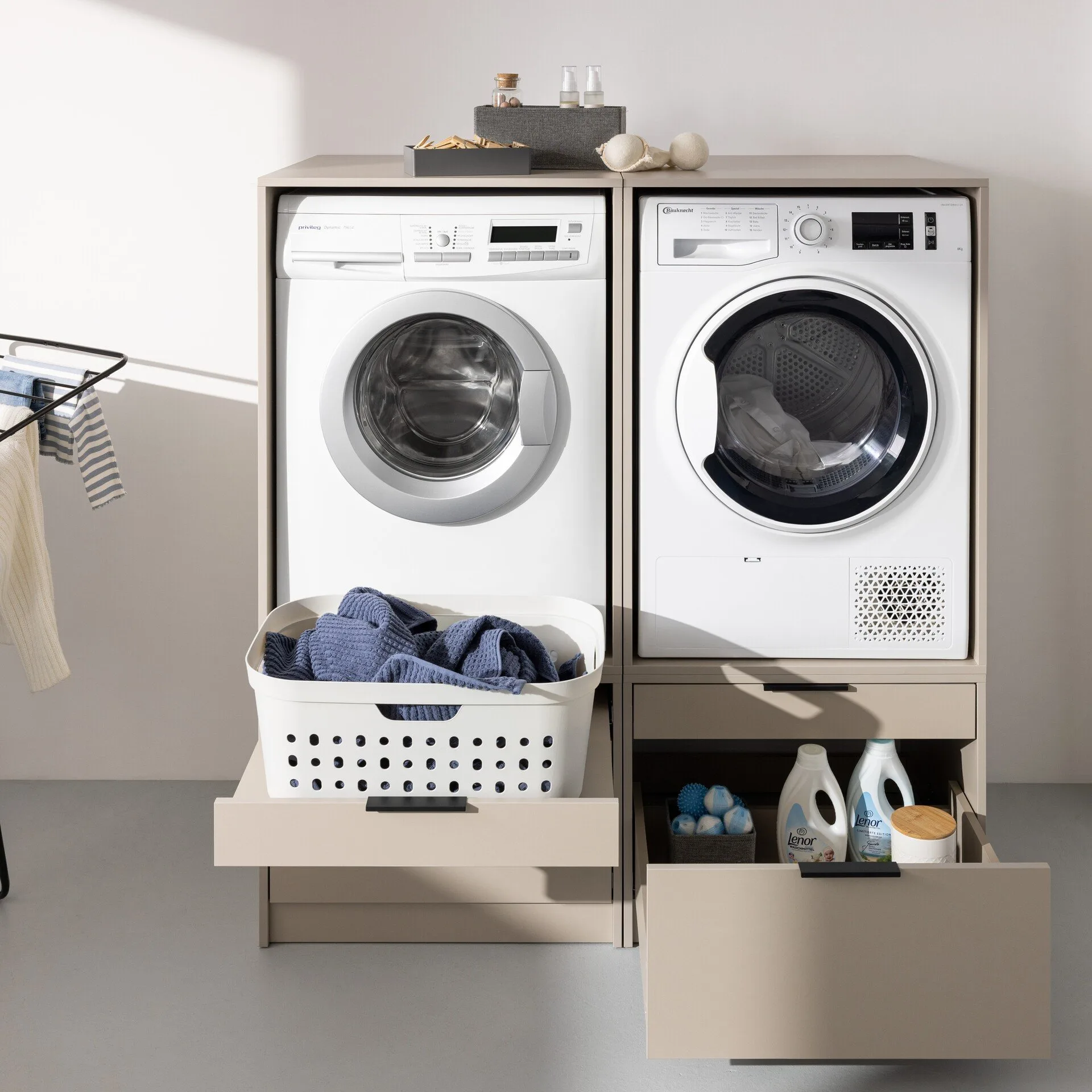 FACKELMANN Unterbauschrank 52 cm breit, Grau, Schublade + Auszug, mit Füßen