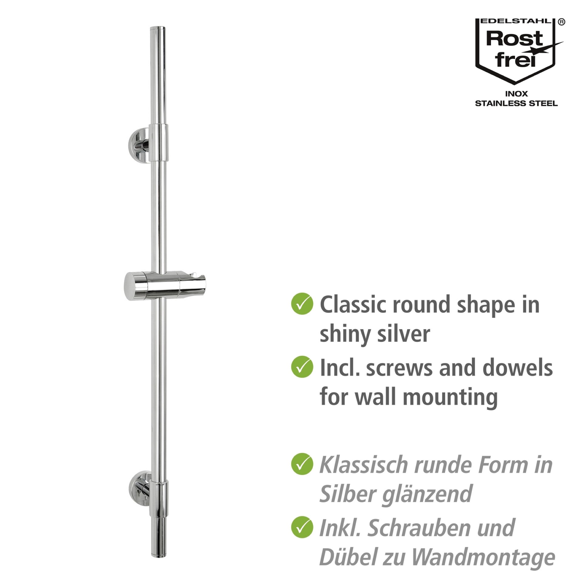 WENKO BASIC Duschstange 66 cm, Chrom