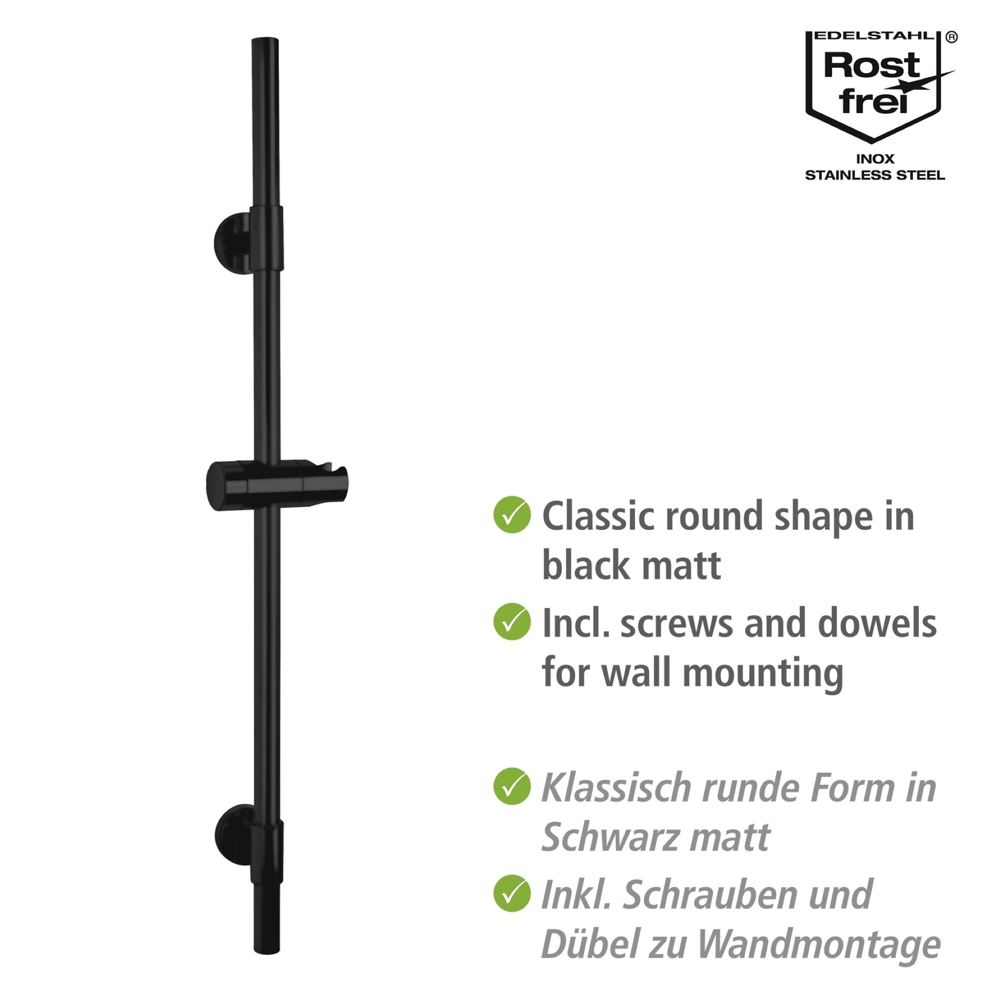 WENKO BASIC Duschstange 66 cm, Schwarz