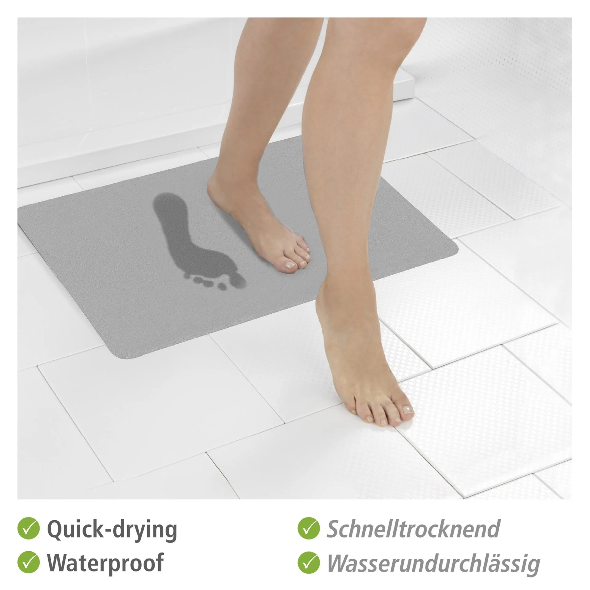 WENKO Badematte 80 x 50 cm, Grau, schnelltrocknend