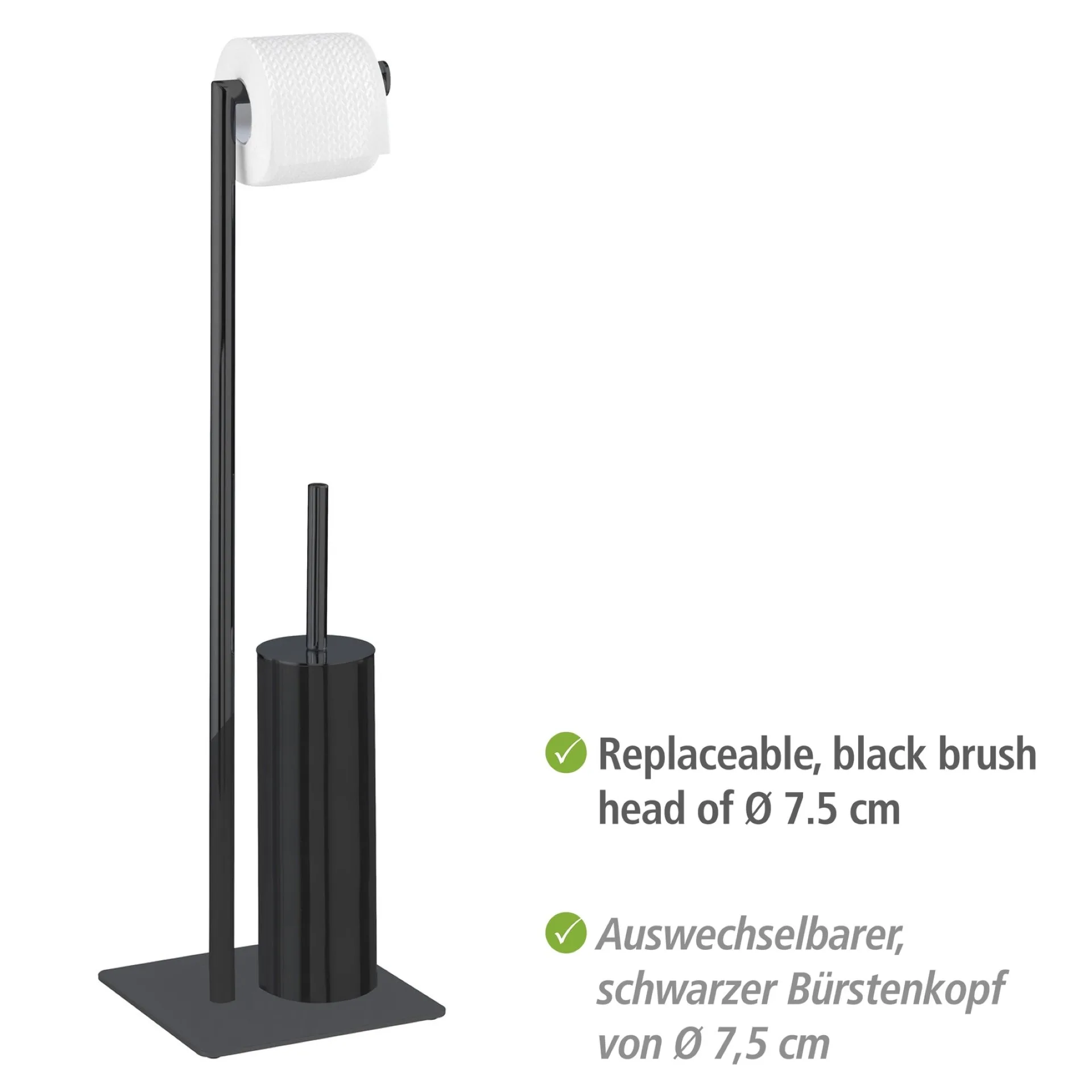 WENKO RECCO WC-Garnitur, Schwarz, Edelstahl, mit Toilettenpapierhalter, stehend