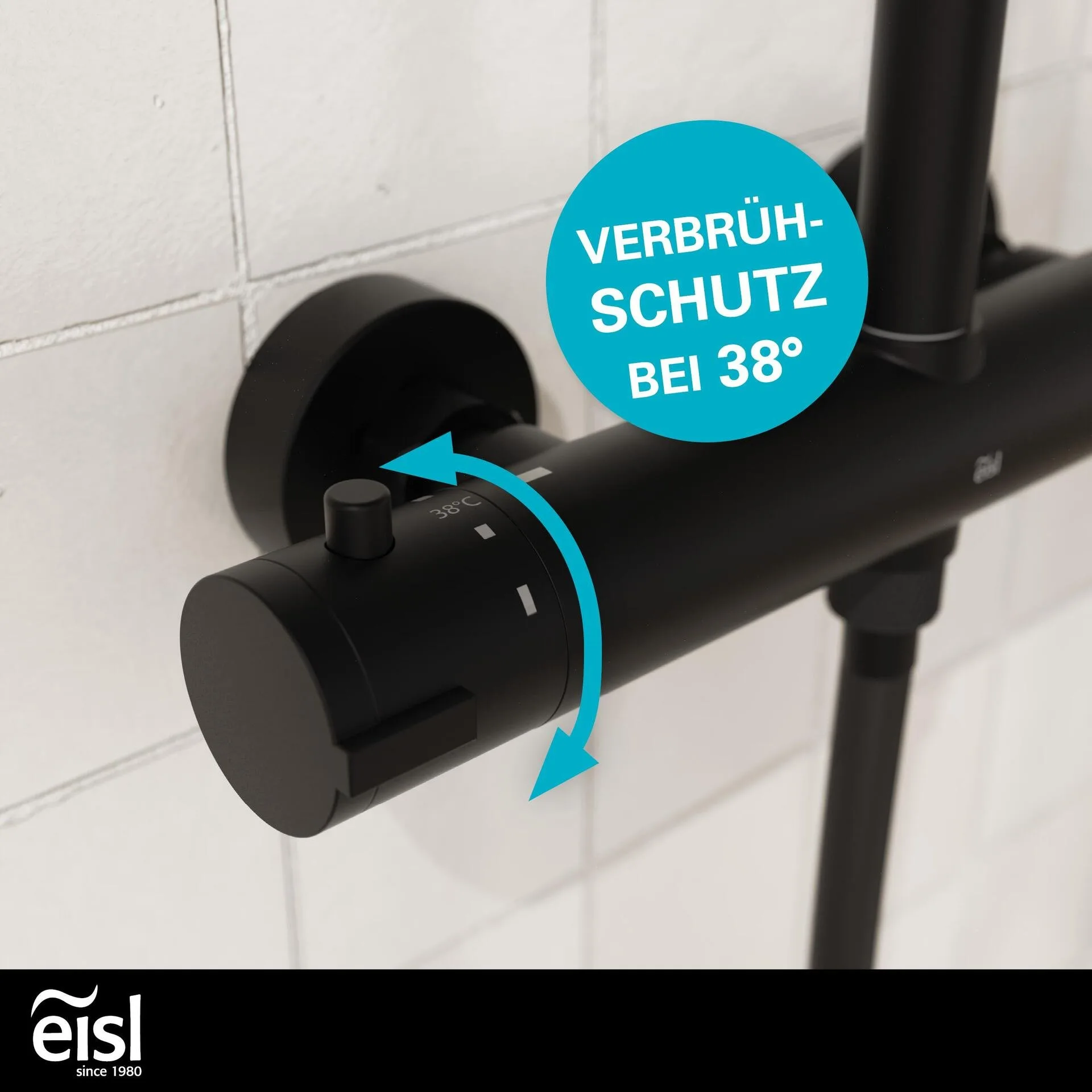 EISL SHOWERSTAR Überkopfbrause-Set, Schwarz matt, mit Thermostatarmatur