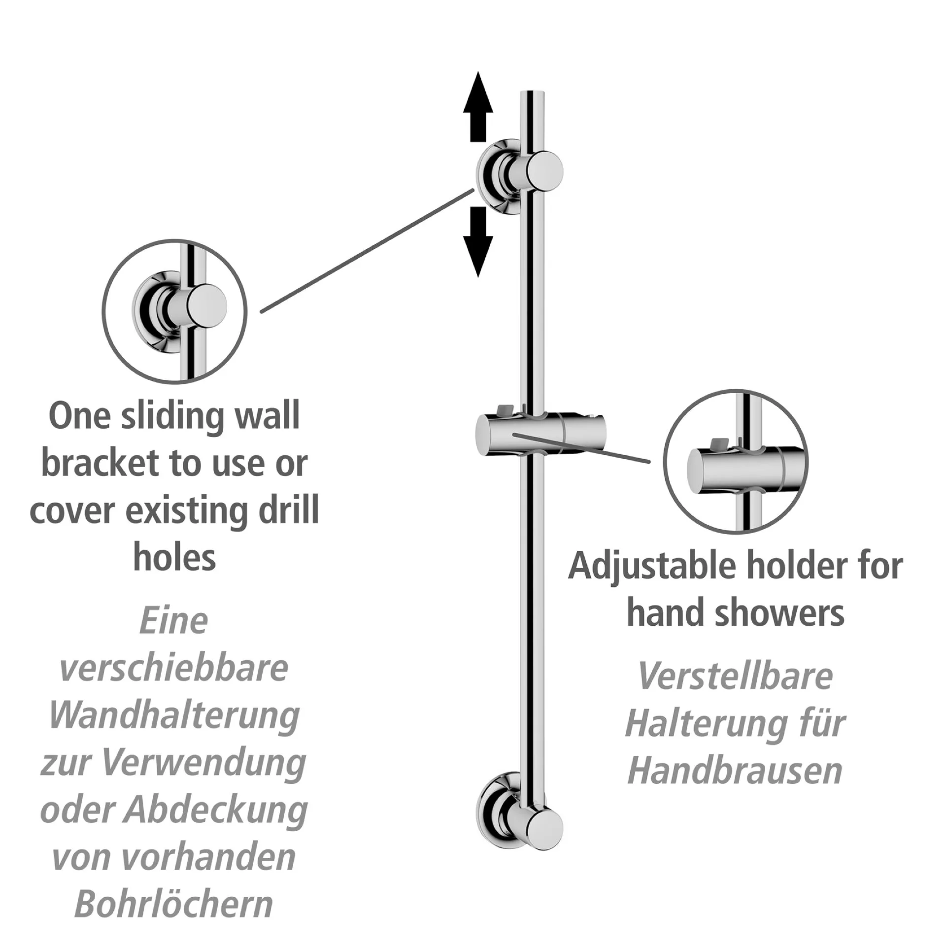 WENKO Duschstange 70 cm, Chrom, Befestigen ohne Bohren