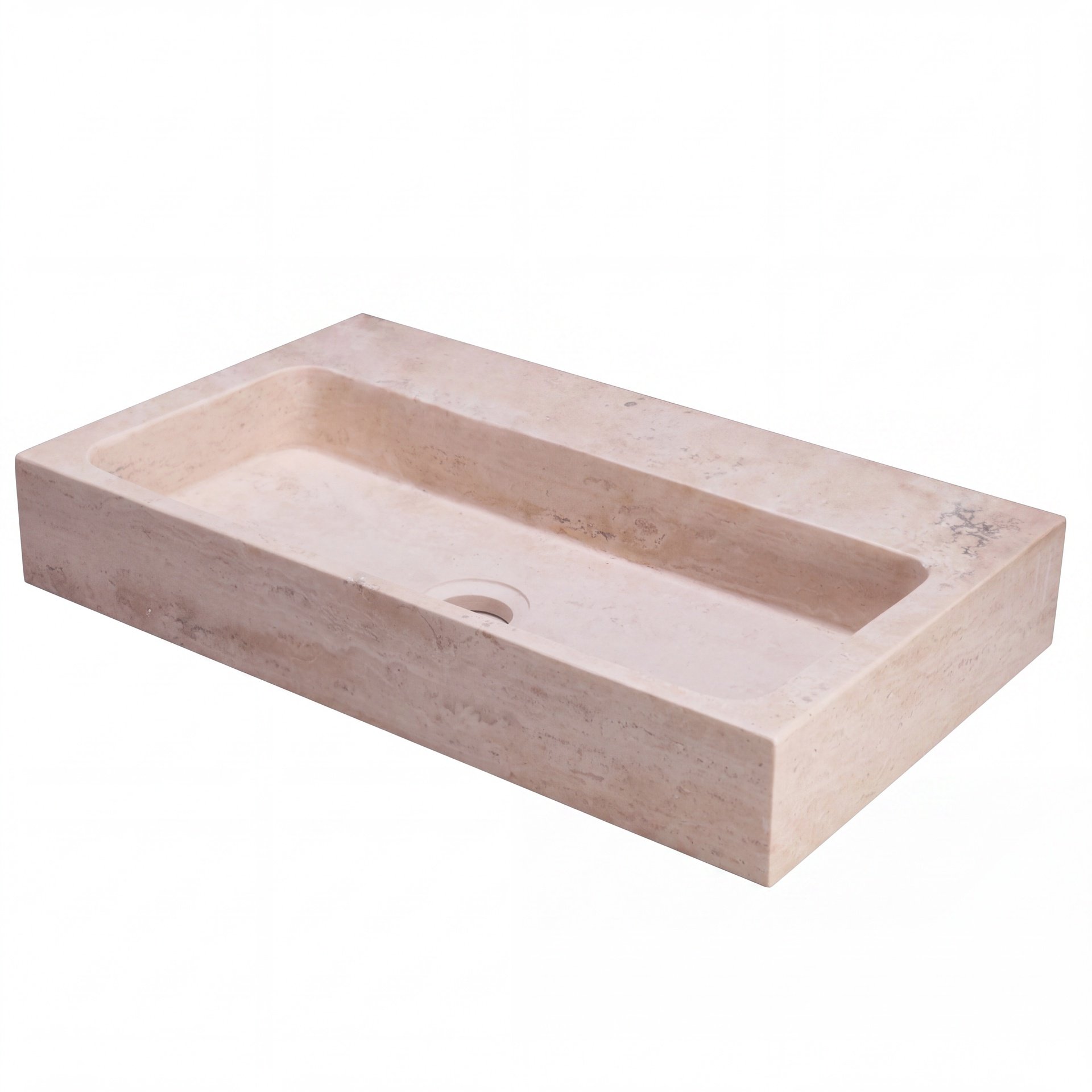 FORZALAQUA TARANTO Waschbecken 50 cm breit, Travertin, Naturstein, ohne Hahnloch