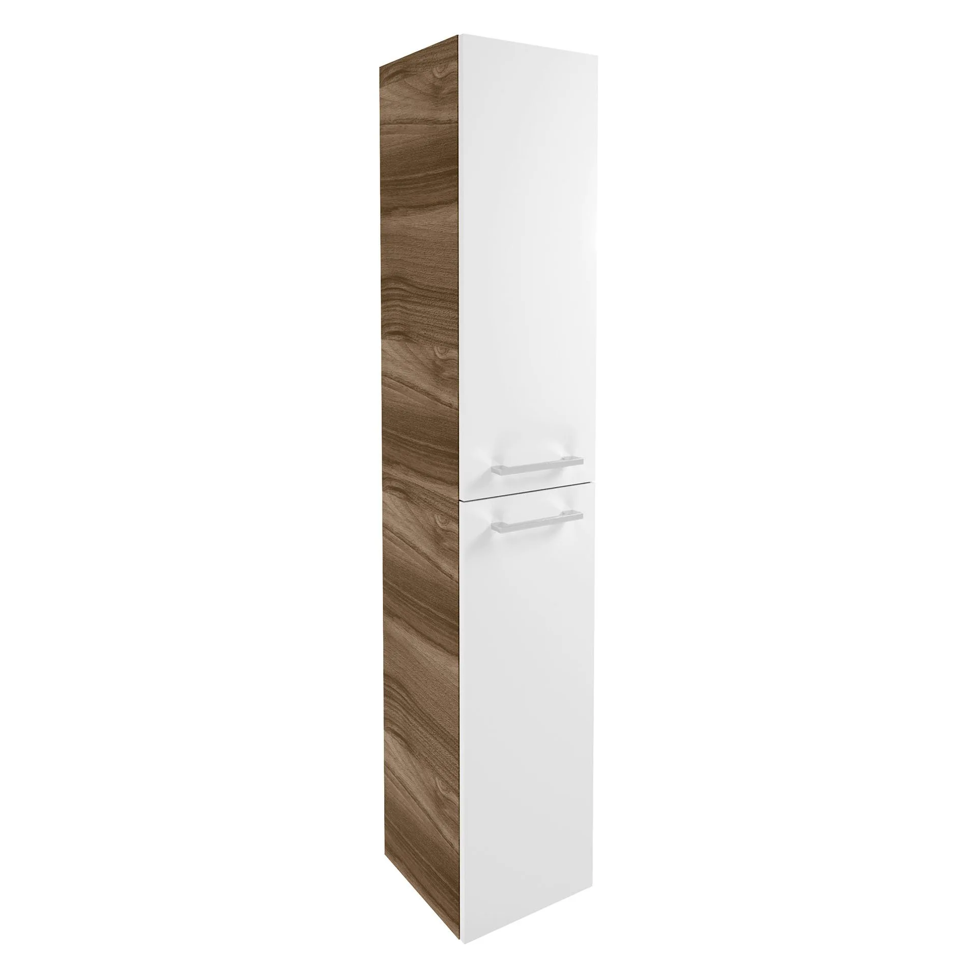 FACKELMANN VERONA Hochschrank 30 cm breit, Weiß Hochglanz/Braun Dunkel, Türanschlag rechts