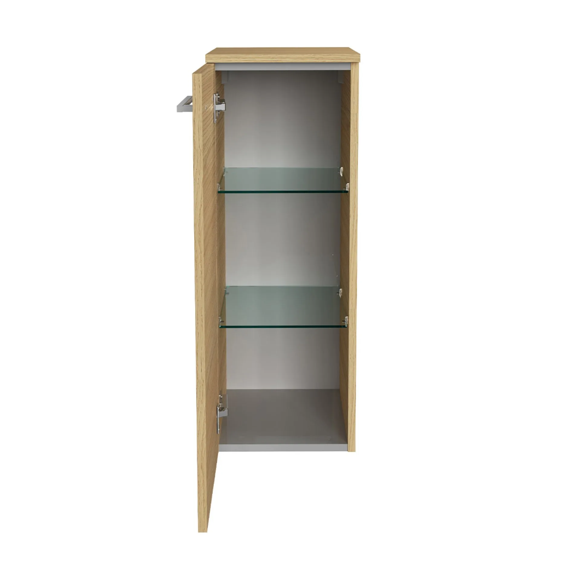 FACKELMANN B.STYLE Badmöbel Set 4-teilig 83 cm breit, Braun, Waschbecken Gussmarmor Weiß + LED-Spiegelschrank + Midischrank Türanschlag links